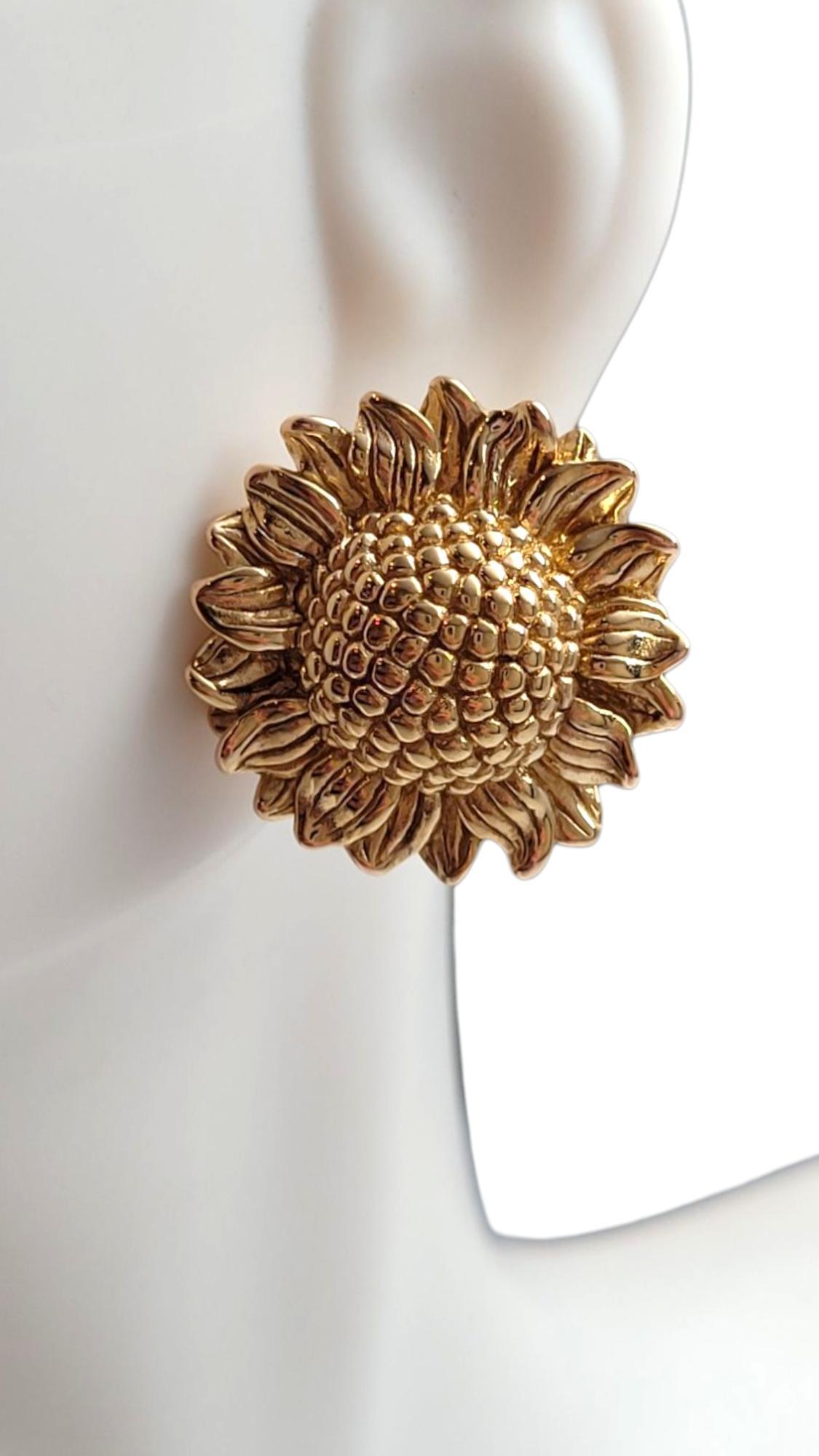 14 Karat Yellow Gold Large Sunflower Earrings #21933 in vendita 4