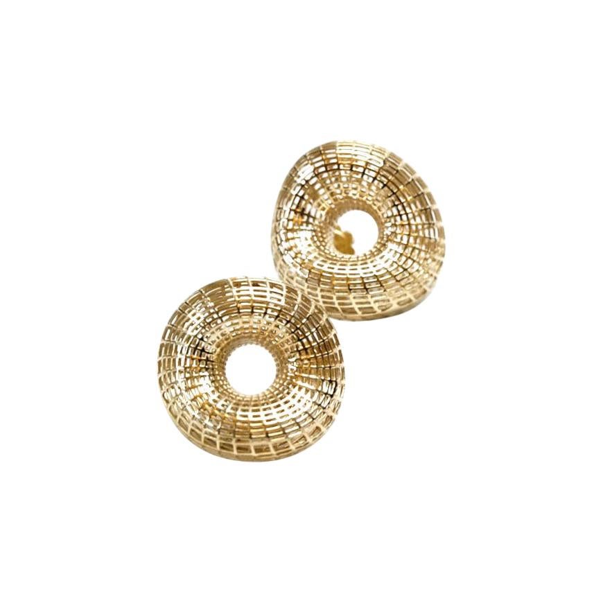 14 Karat Yellow Gold Large Twisted Torus Stud Earrings For Sale