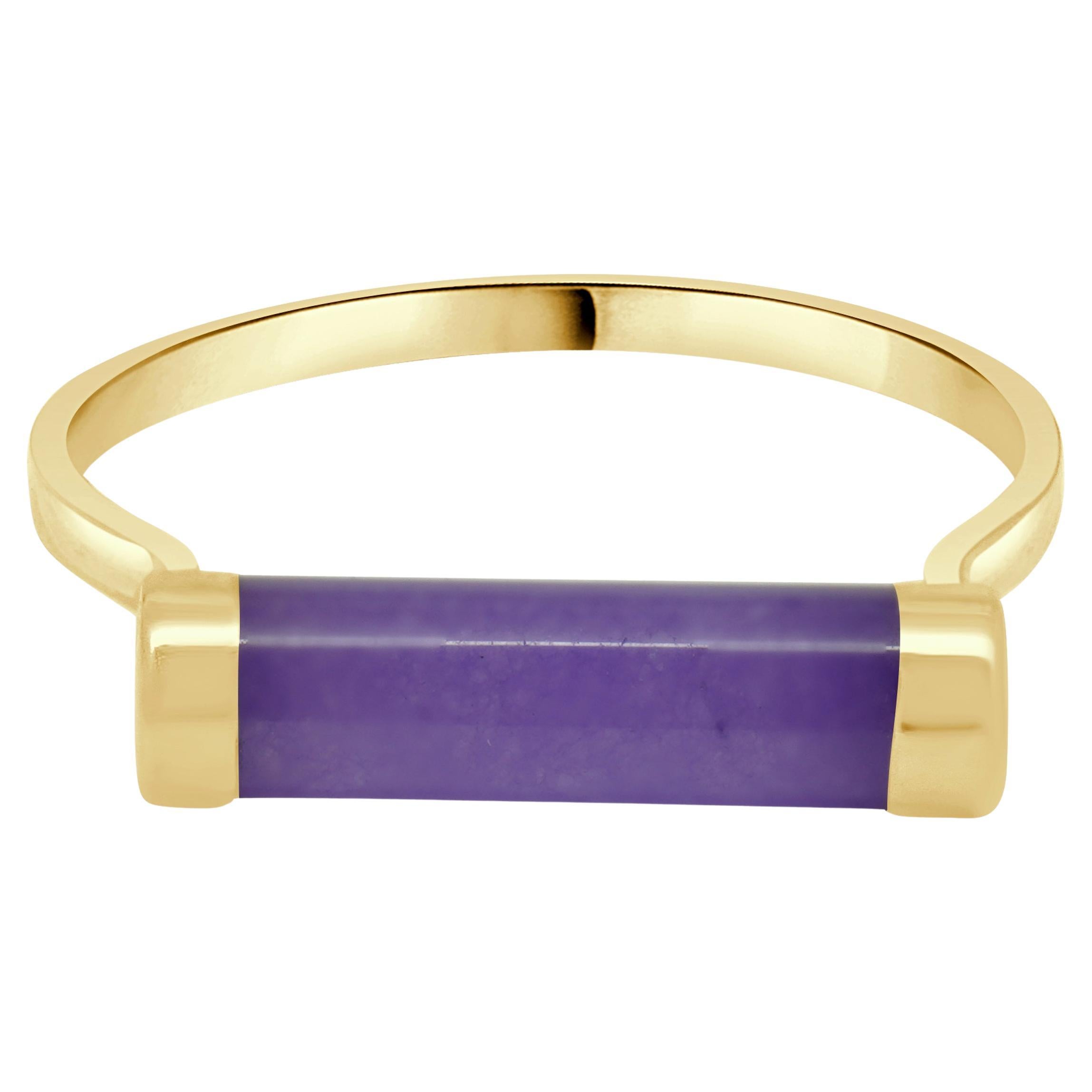 14 Karat Yellow Gold Lavendar Jade Bar Ring For Sale