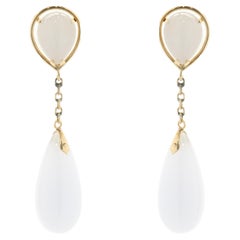14 Karat Yellow Gold Lavendar Jade Drop Earrings