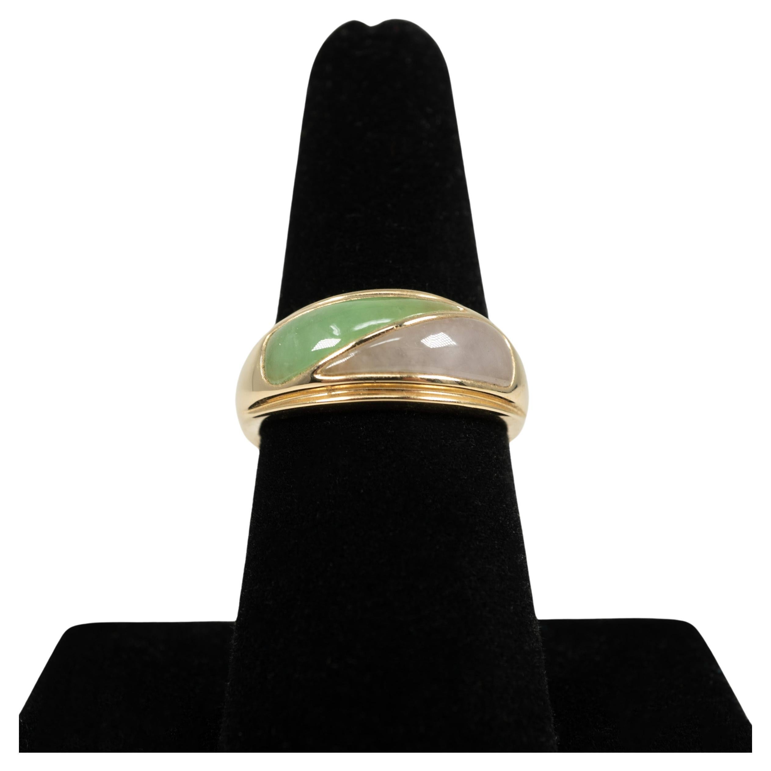 Beautiful inlays of lavender and green jade are the focal point of this ring!
