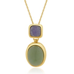 14 Karat Yellow Gold Lavender and Green Jadeite Drop Necklace