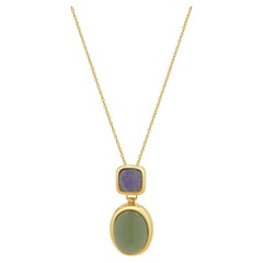 14 Karat Yellow Gold Lavender and Green Jadeite Drop Necklace