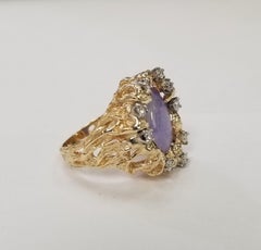 14 Karat Yellow Gold Lavender Jade and Diamond Cocktail Ring