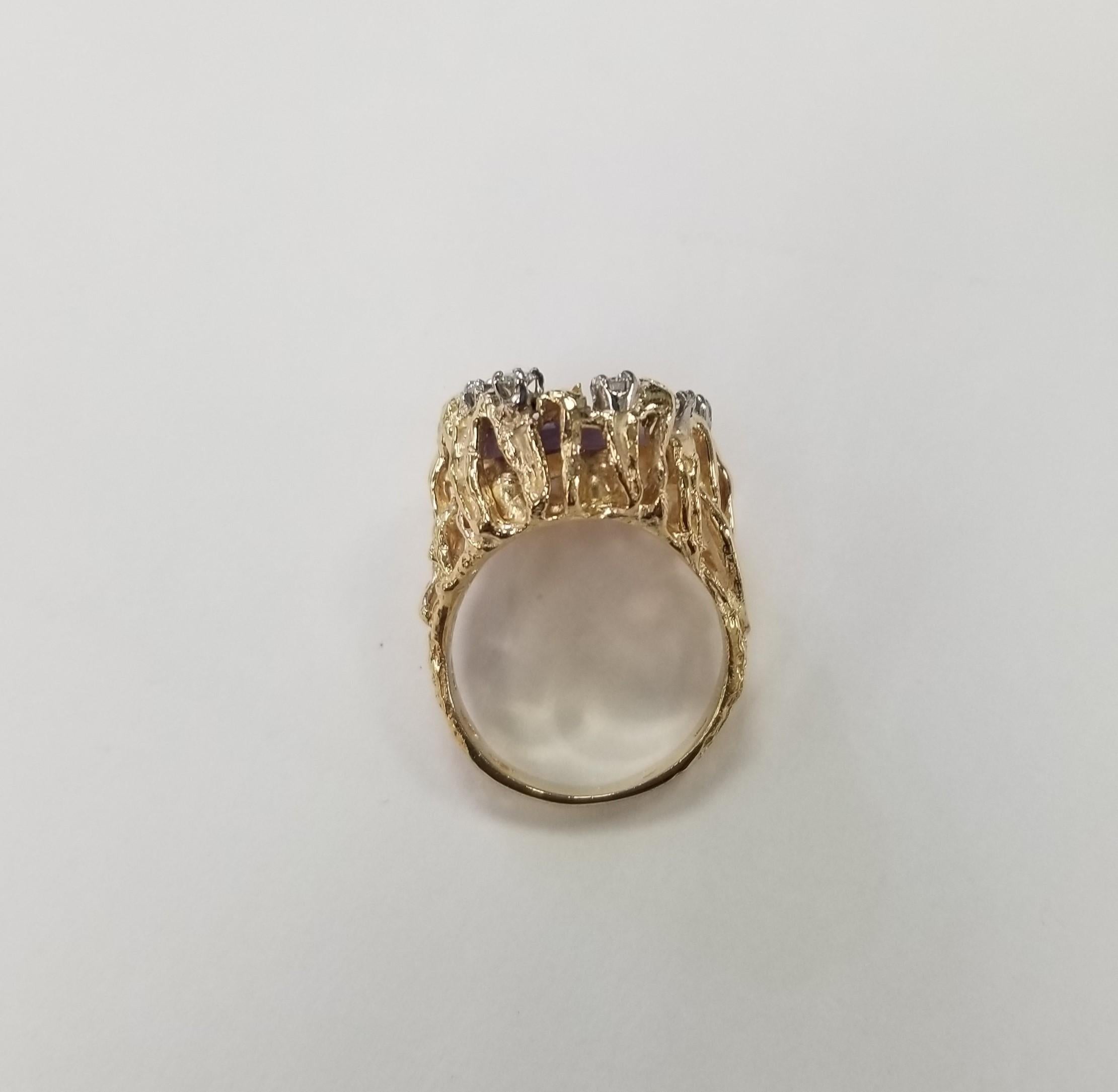 Cabochon 14 Karat Yellow Gold Lavender Jade and Diamond Cocktail Ring For Sale
