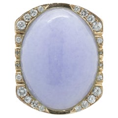 14 Karat Yellow Gold Lavender Jade and Diamond Cocktail Ring