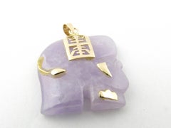 14 Karat Yellow Gold Lavender Jade Elephant Pendant