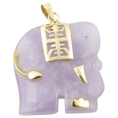 14 Karat Yellow Gold Lavender Jade Elephant Pendant