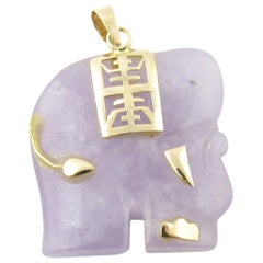 Vintage 14 Karat Yellow Gold Lavender Jade Elephant Pendant