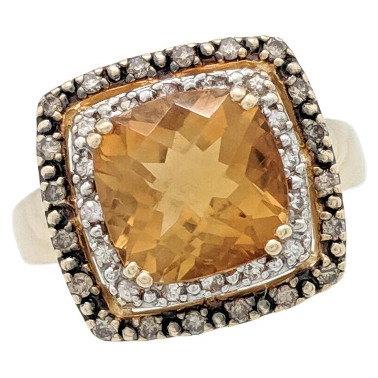 14 Karat Yellow Gold Le Vian Citrine Chocolate Diamond White Sapphire Ring For Sale