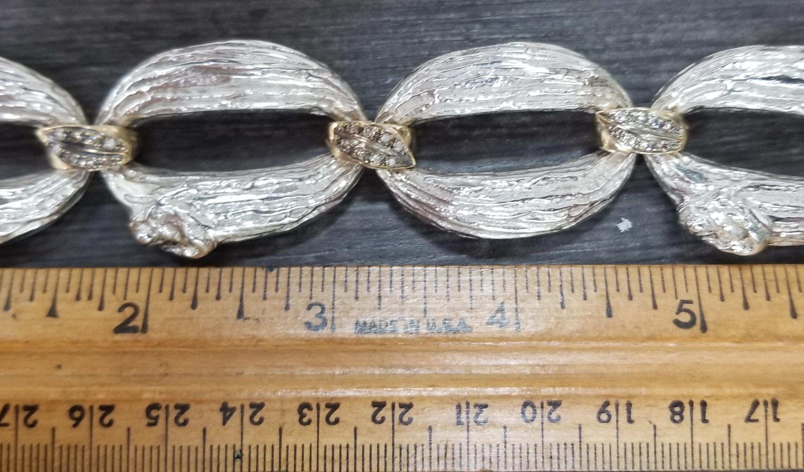 14 Karat Yellow Gold Leaf and Silver Bark Link For Sale 1