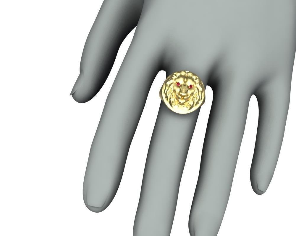 En vente :  Bague sigillaire tête de lion en or jaune 14 carats avec rubis 5