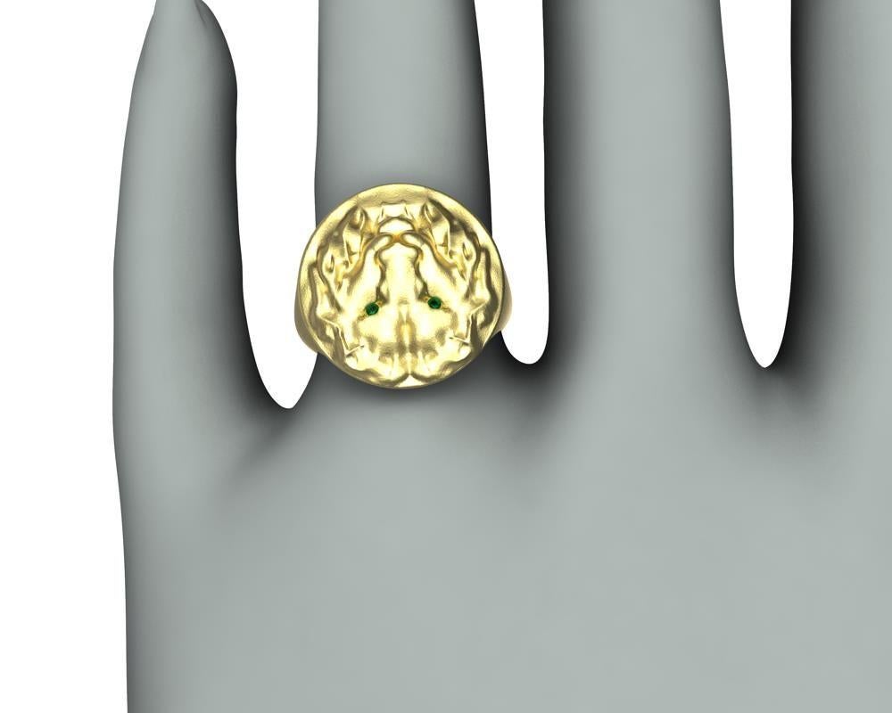 For Sale:  14 Karat Yellow Gold Leo Lion Head Signet Ring with Tsavorites 2