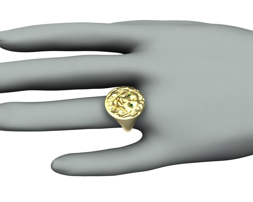 For Sale:  14 Karat Yellow Gold Leo Lion Head Signet Ring with Tsavorites 5