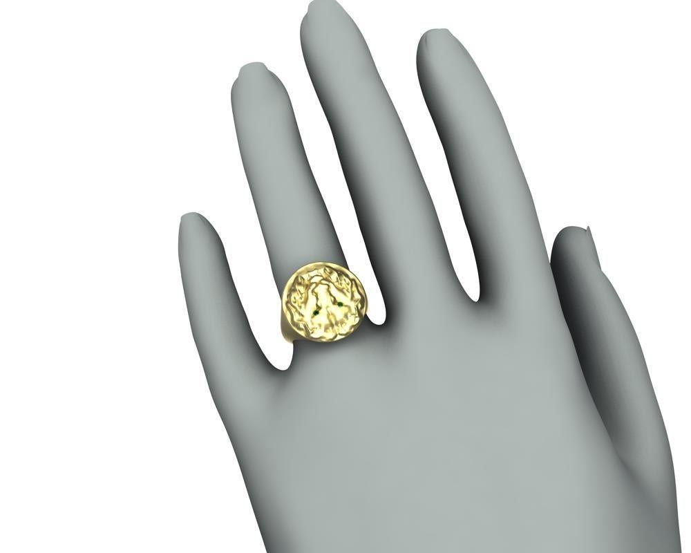 For Sale:  14 Karat Yellow Gold Leo Lion Head Signet Ring with Tsavorites 6