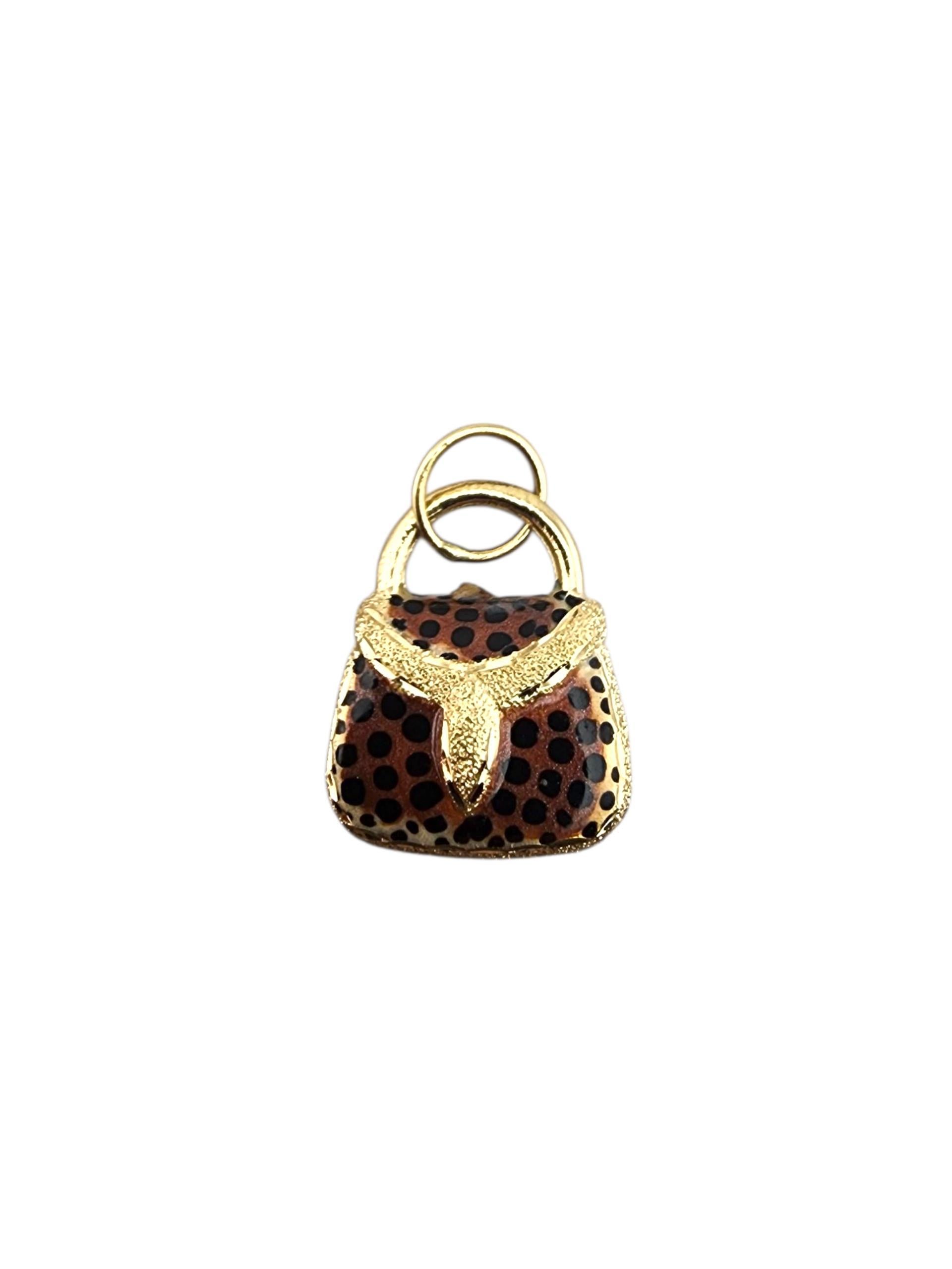 Contemporary 14 Karat Yellow Gold Leopard Print Handbag Charm #23278 For Sale