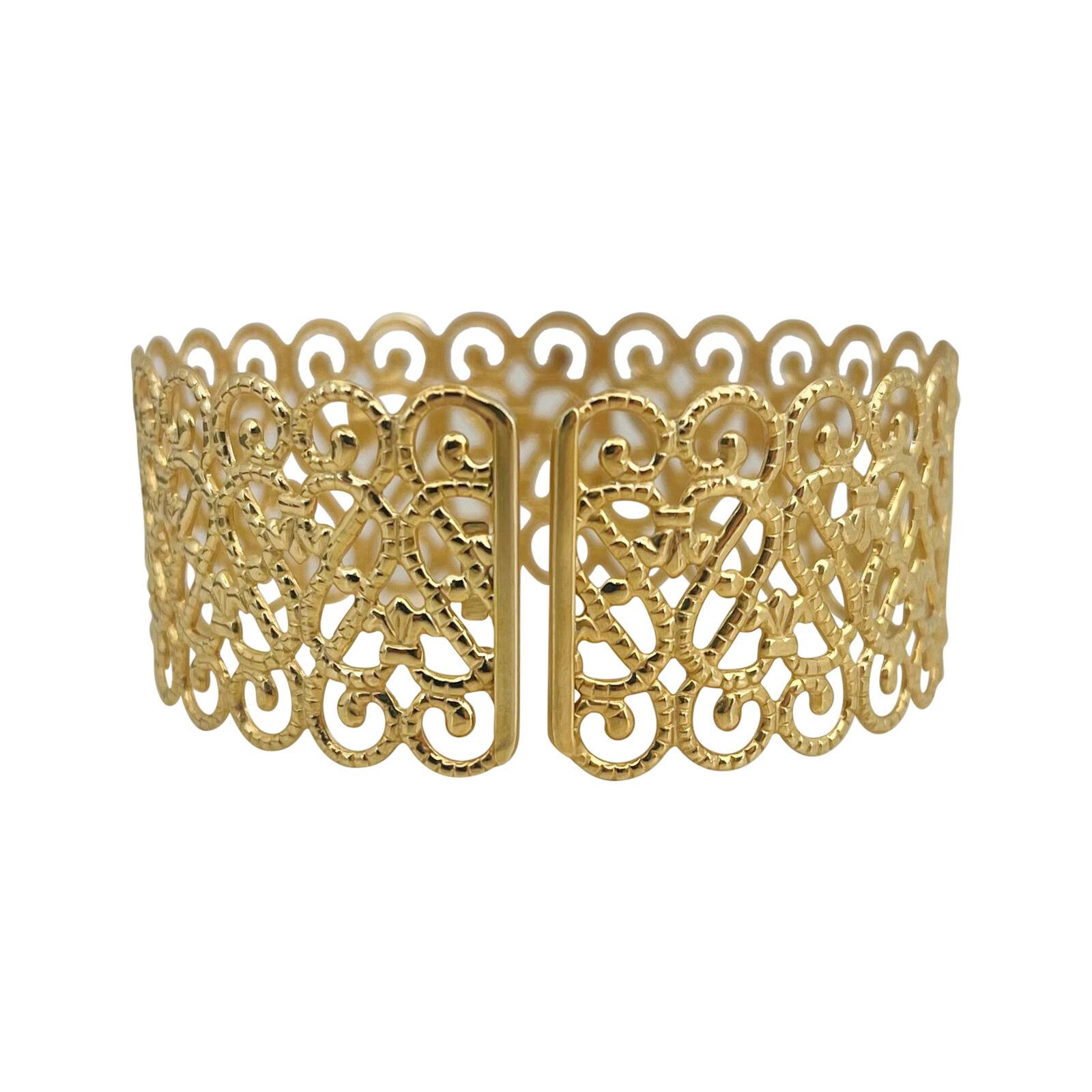 Women's or Men's 14 Karat Yellow Gold Light Flexible Lattice Design Cuff Bracelet