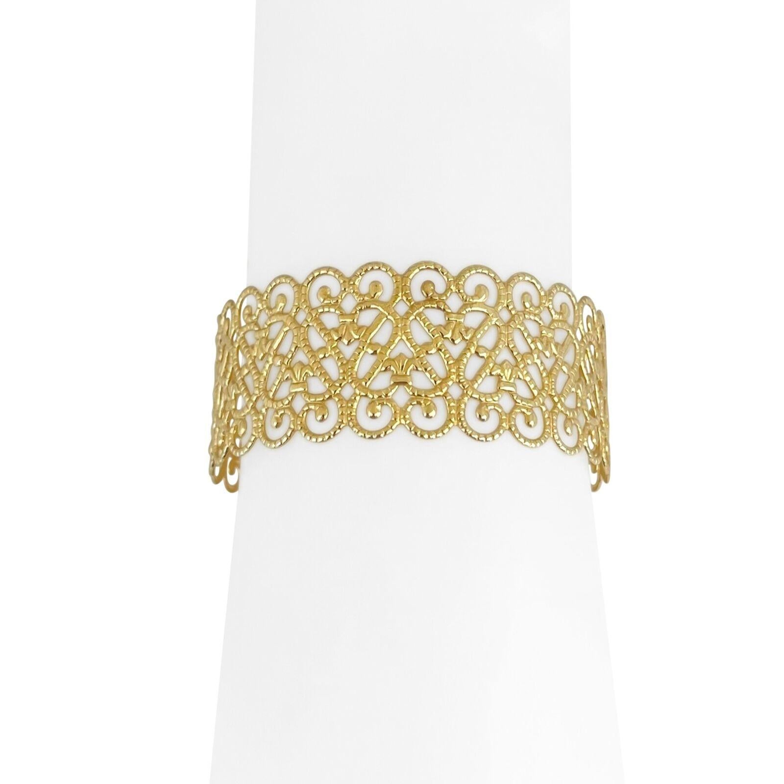 14 Karat Yellow Gold Light Flexible Lattice Design Cuff Bracelet 2
