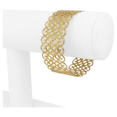 14 Karat Yellow Gold Light Flexible Lattice Design Cuff Bracelet