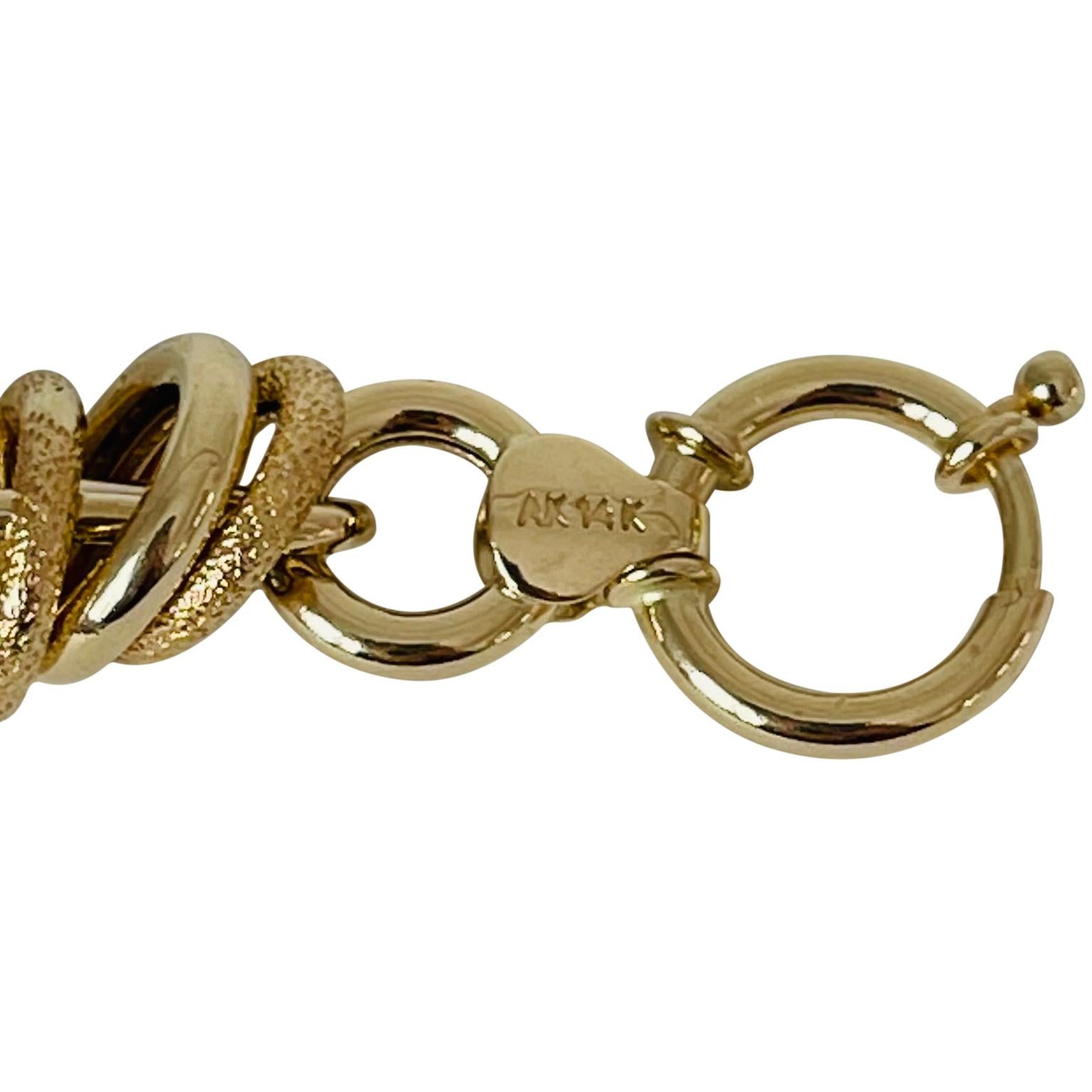 14 Karat Yellow Gold Light Hollow Fancy Circle Link Bracelet, Turkey In Good Condition In Guilford, CT