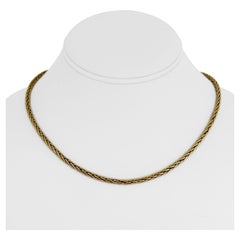14 Karat Yellow Gold Light Hollow Wheat Link Chain Necklace, Italy