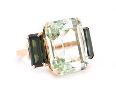 14 Karat Yellow Gold Lime Beryl and Green Tourmaline Ring
