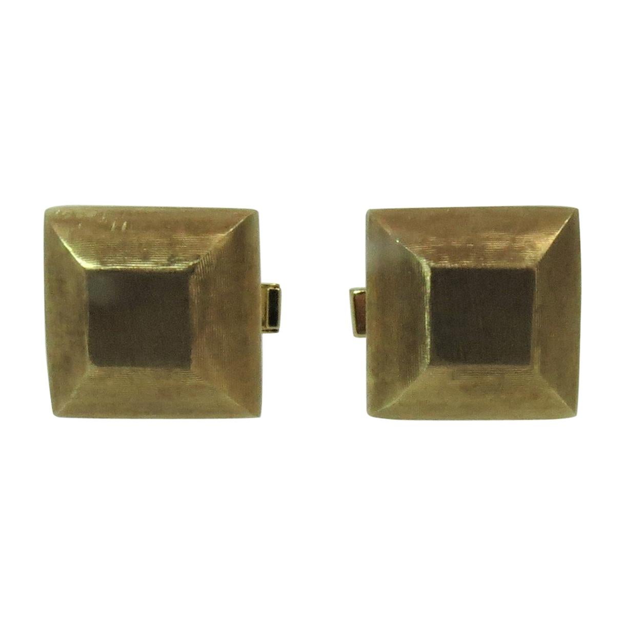 14 Karat Yellow Gold Linen Finish Square Cufflinks