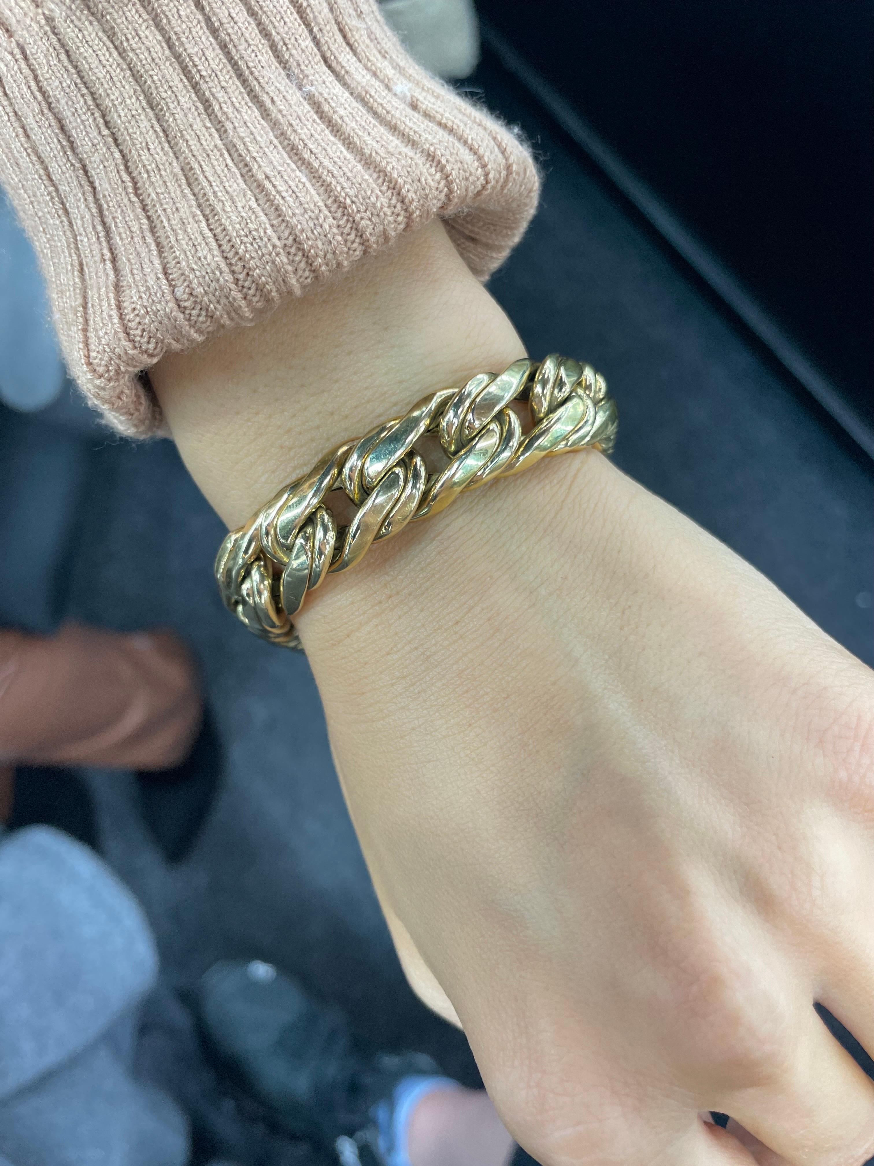 Bracelet à double maillons en or jaune 14 carats, 32,5 grammes, fabriqué en Italie en vente 3