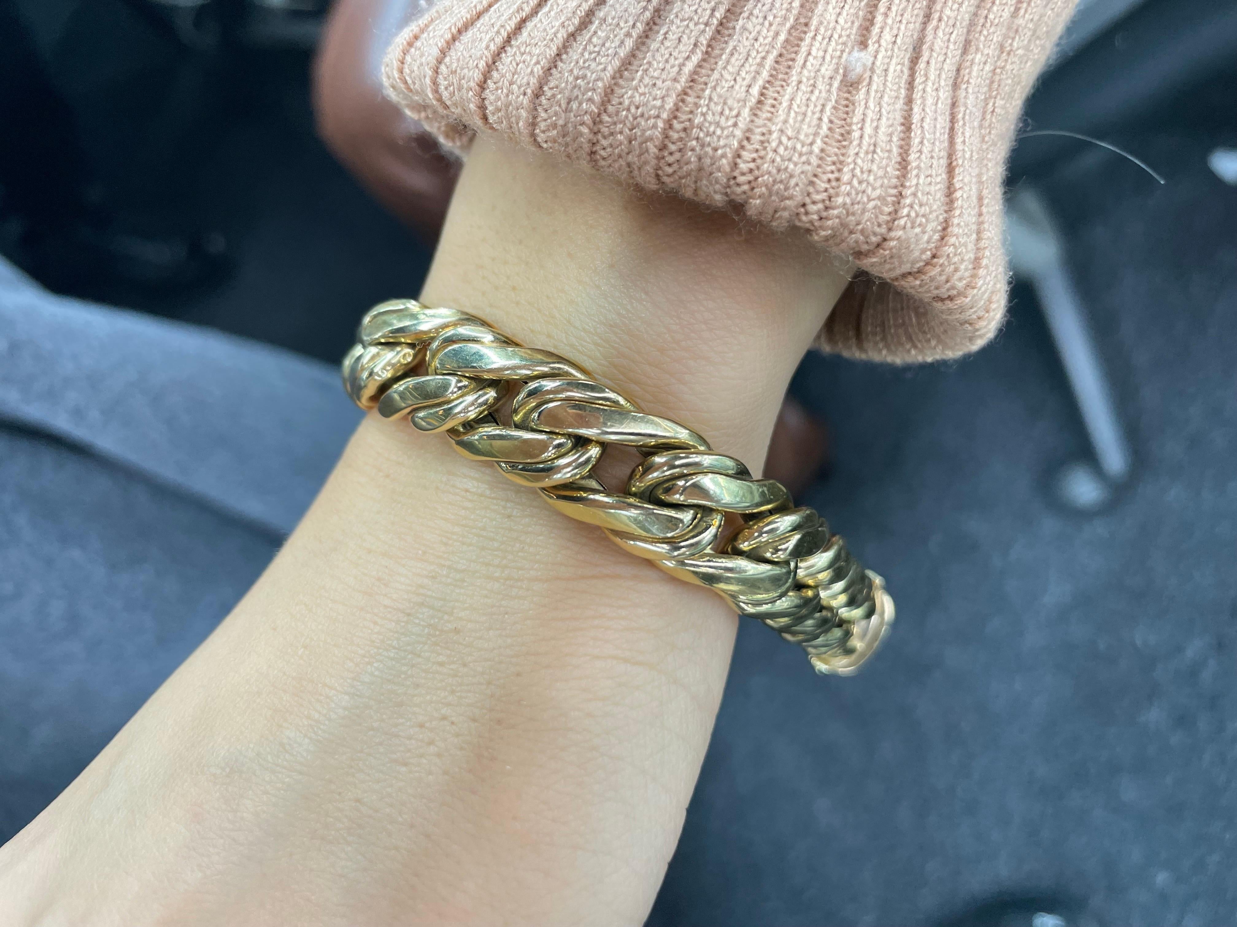 Bracelet à double maillons en or jaune 14 carats, 32,5 grammes, fabriqué en Italie en vente 6