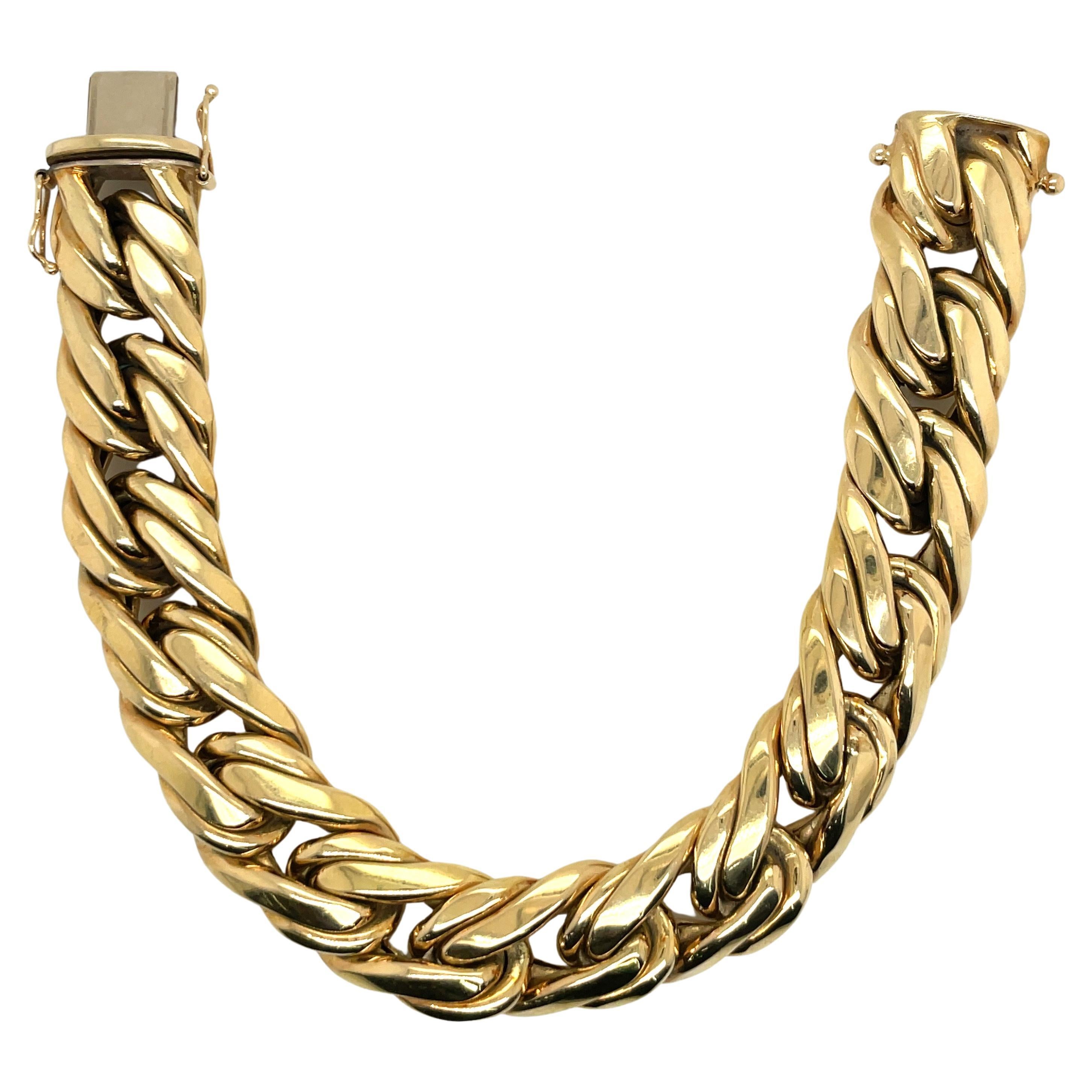 Bracelet à double maillons en or jaune 14 carats, 32,5 grammes, fabriqué en Italie Pour femmes en vente