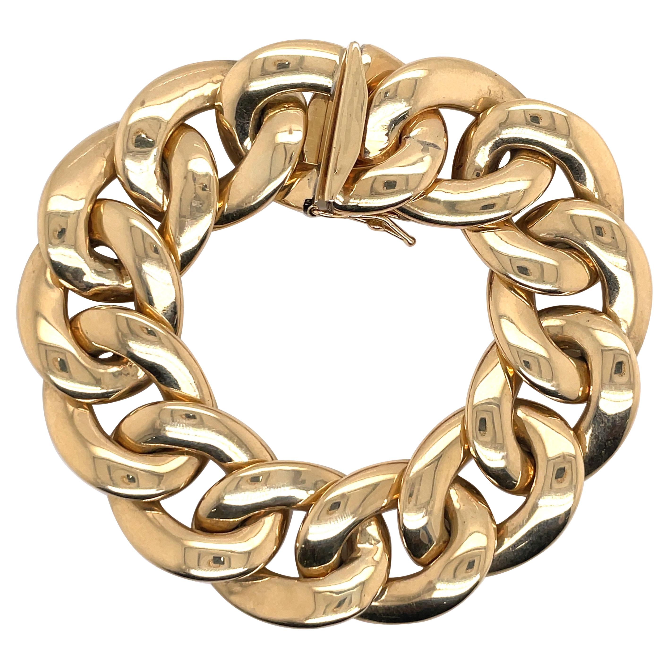 14 Karat Yellow Gold Wide Link Bracelet 50.6 Grams 7 Inches