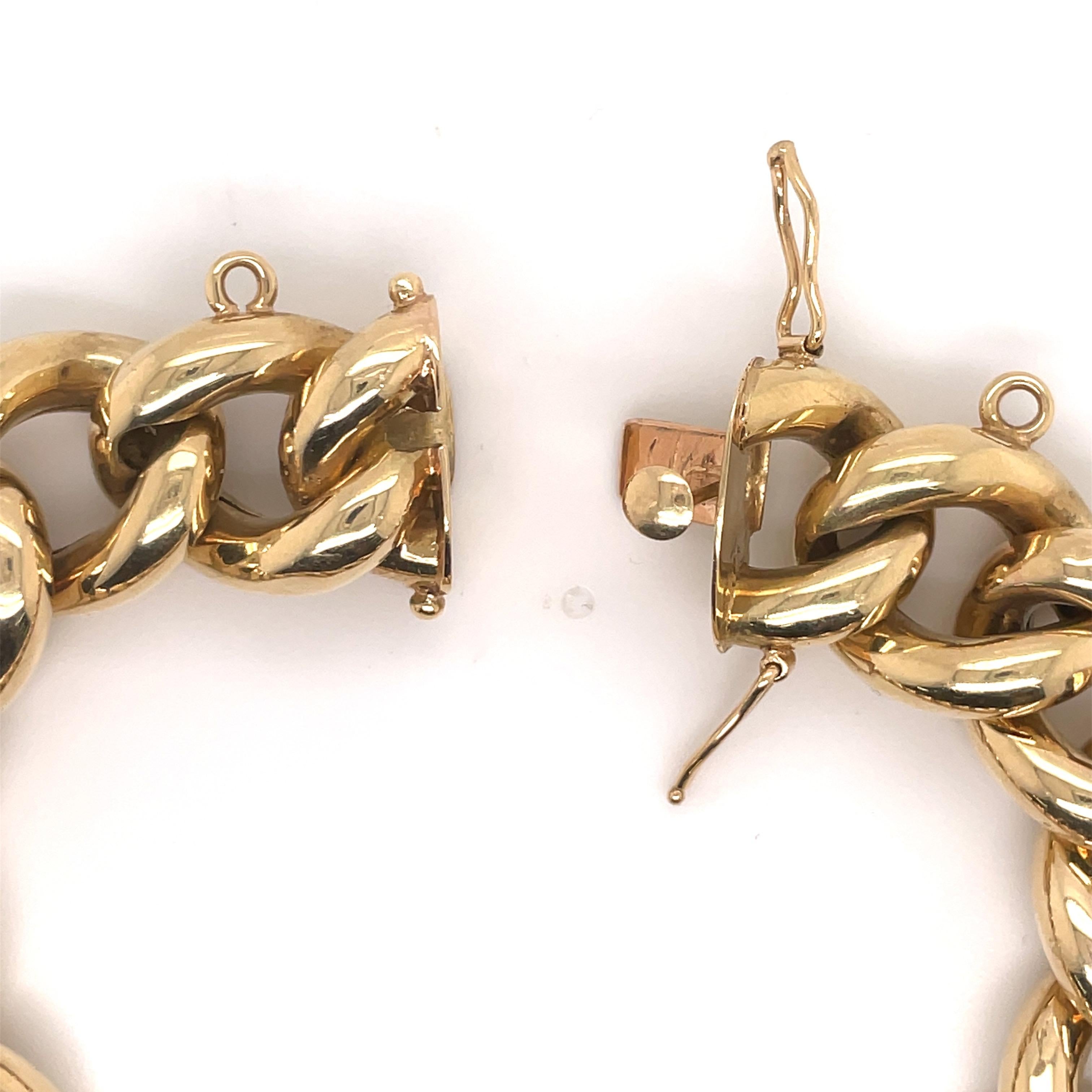 Women's or Men's 14 Karat Yellow Gold Link Bracelet 53.4 Grams