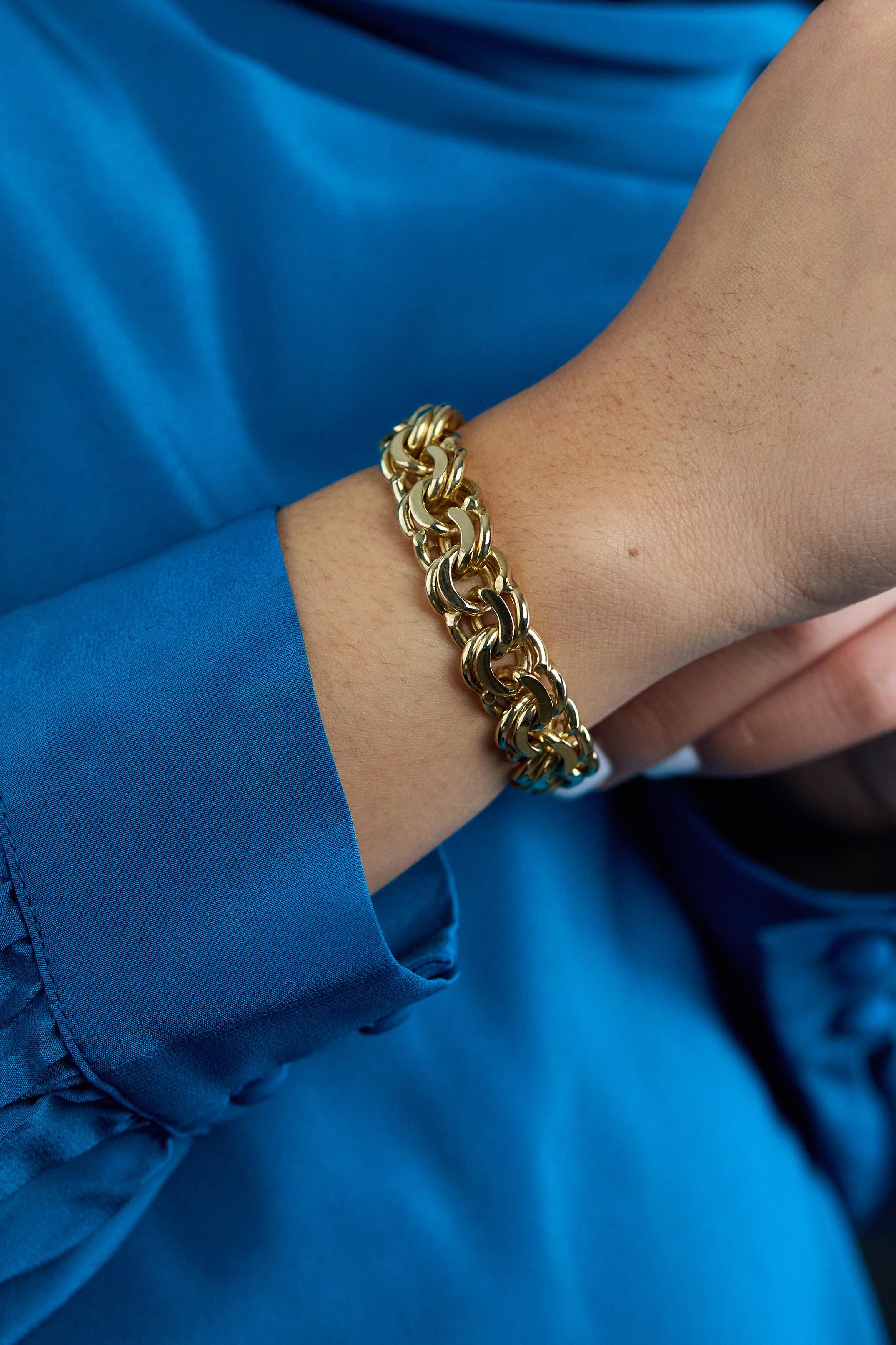 Contemporain Bracelet unisexe à double maillons en or jaune 14 carats 69,15 grammes en vente