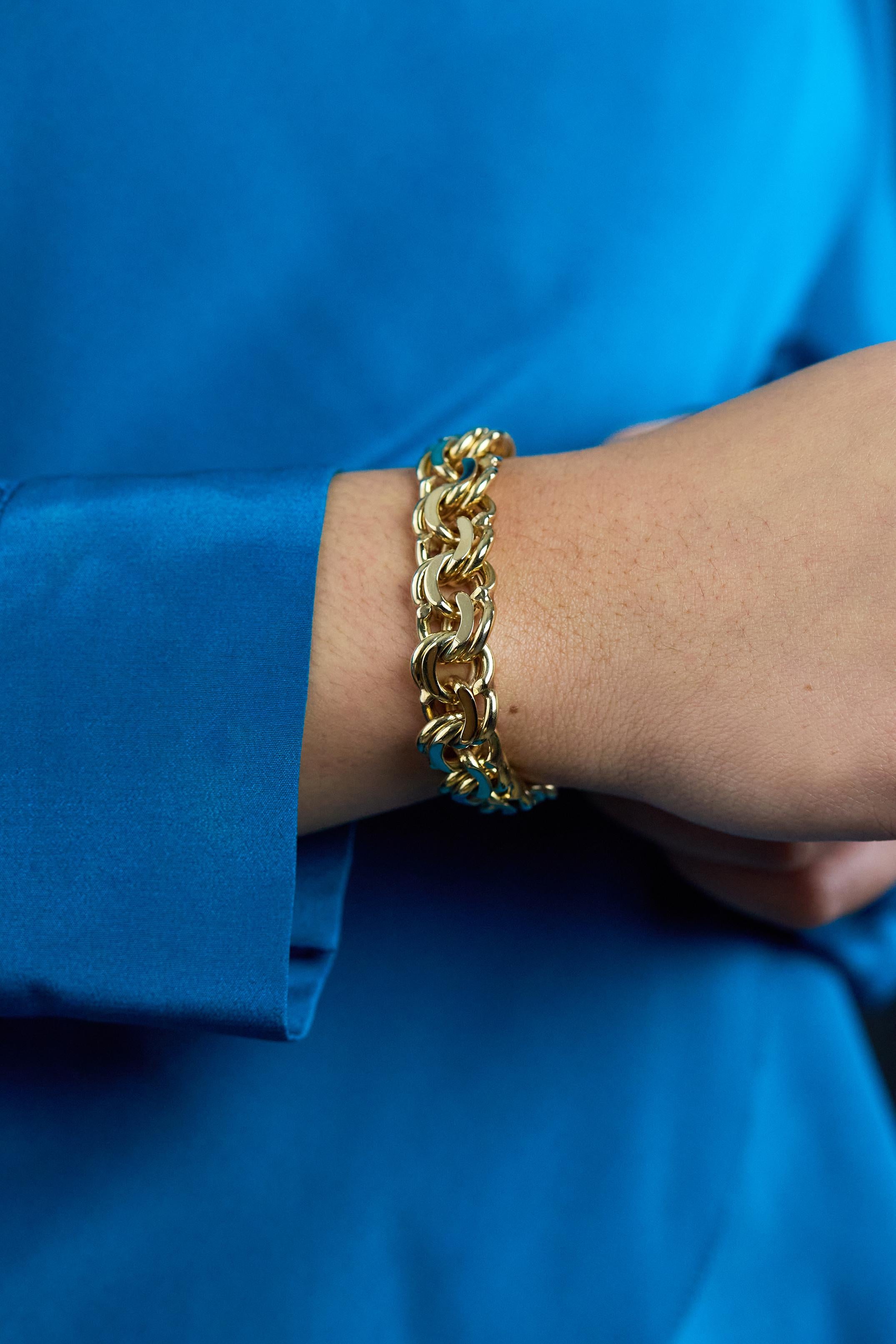 Bracelet unisexe à double maillons en or jaune 14 carats 69,15 grammes Excellent état - En vente à New York, NY