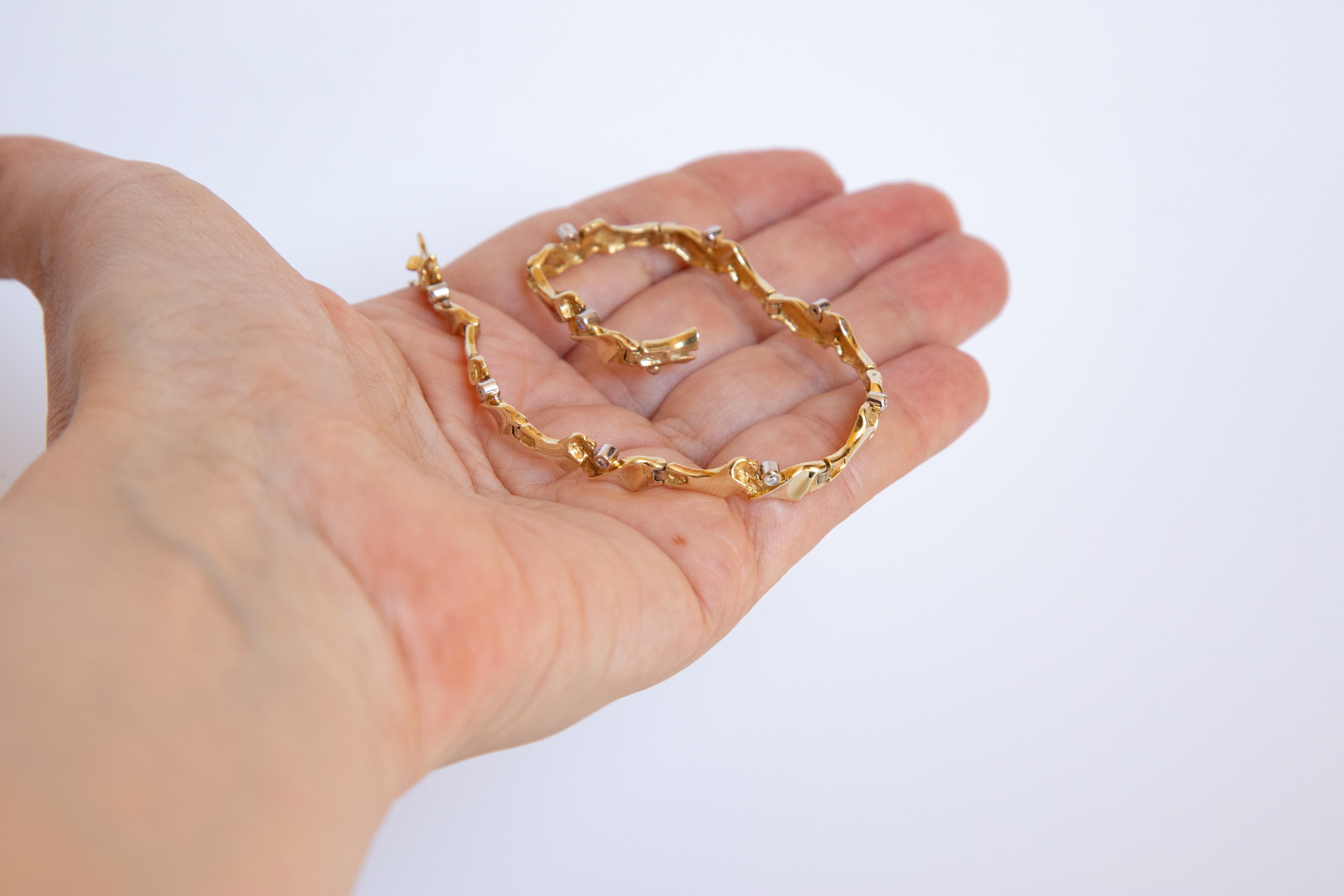 Pulsera de eslabones de oro amarillo de 14 quilates con diamantes en venta 7