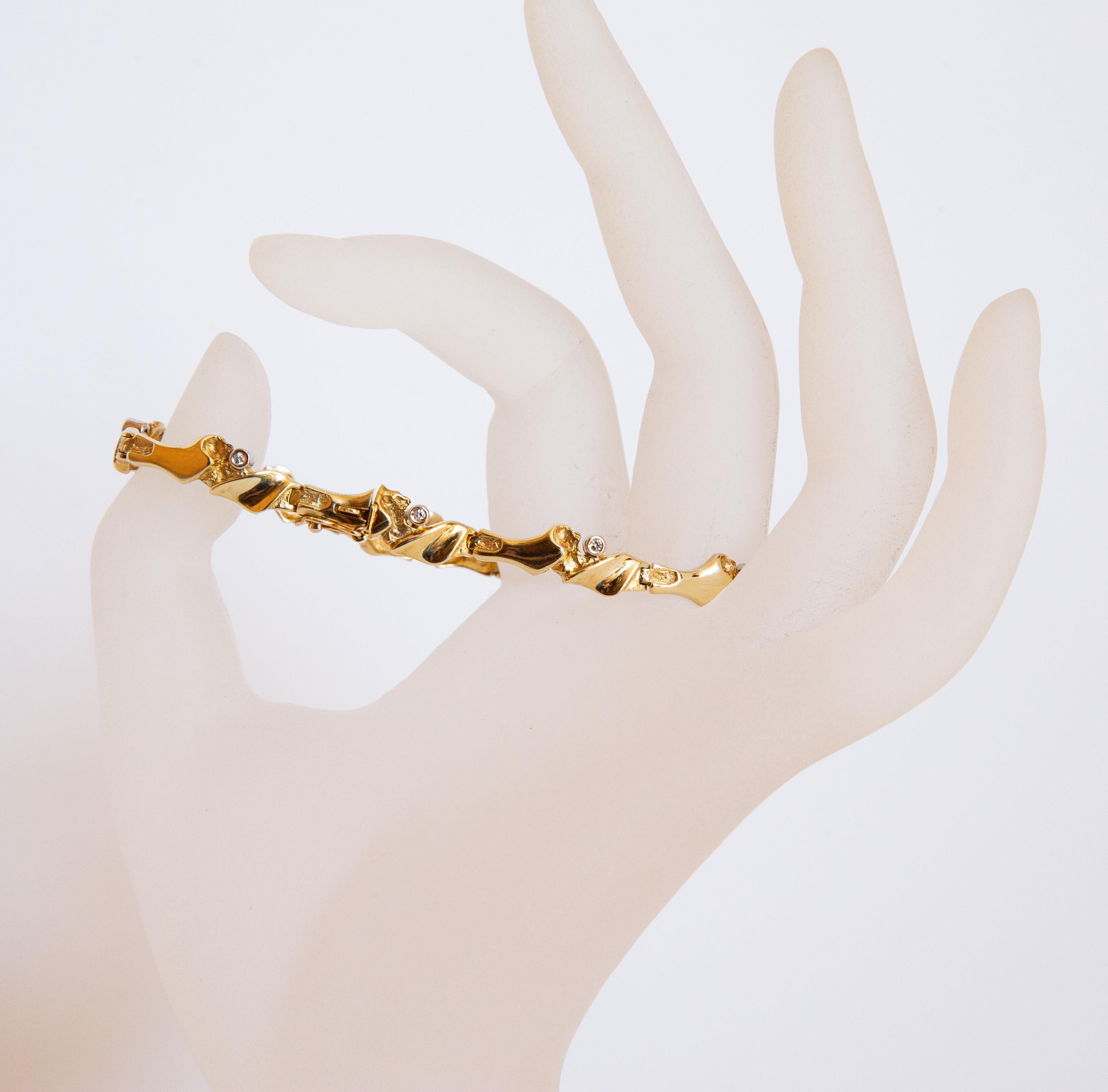 Pulsera de eslabones de oro amarillo de 14 quilates con diamantes en venta 9