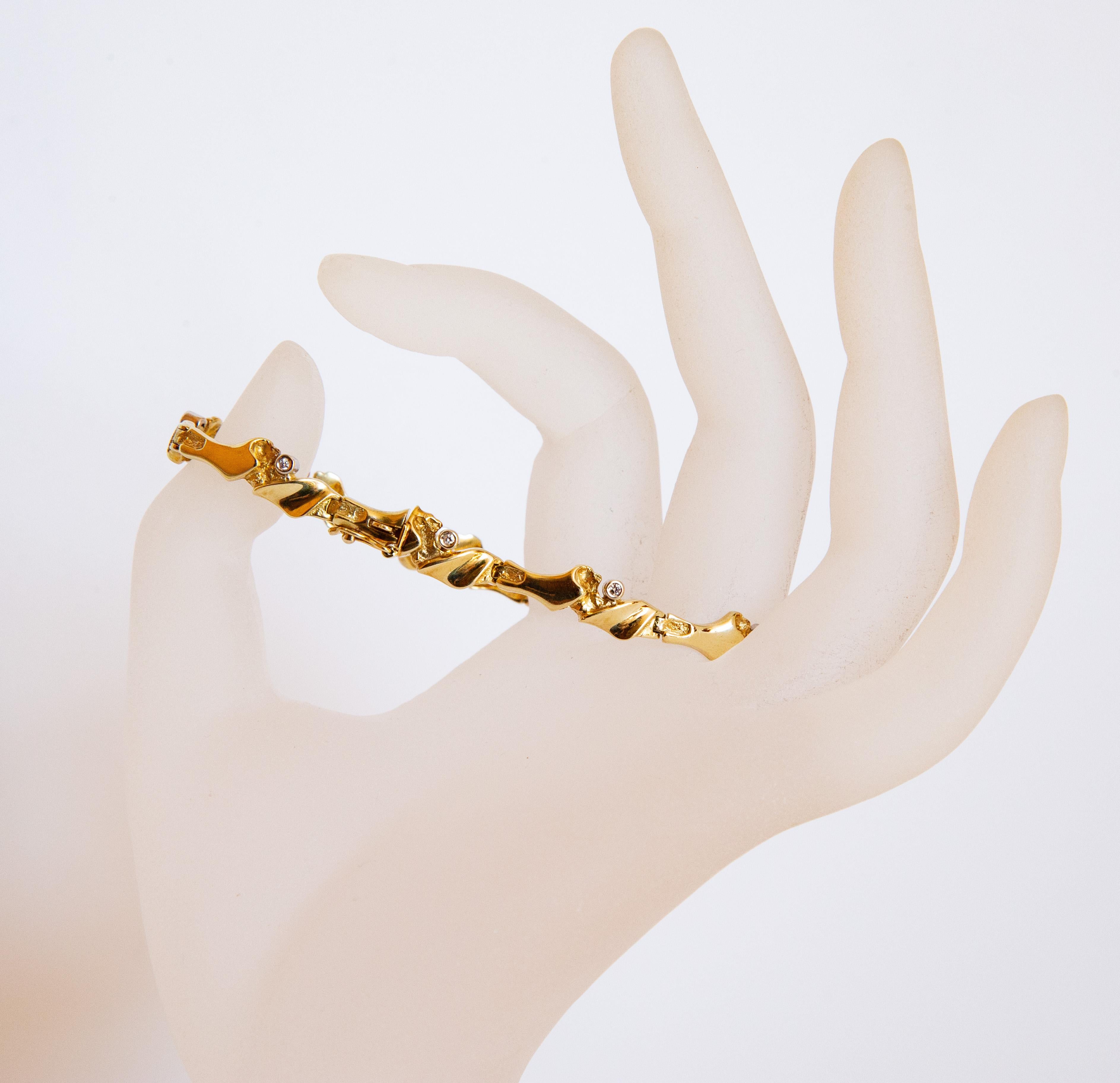 Pulsera de eslabones de oro amarillo de 14 quilates con diamantes en venta 10