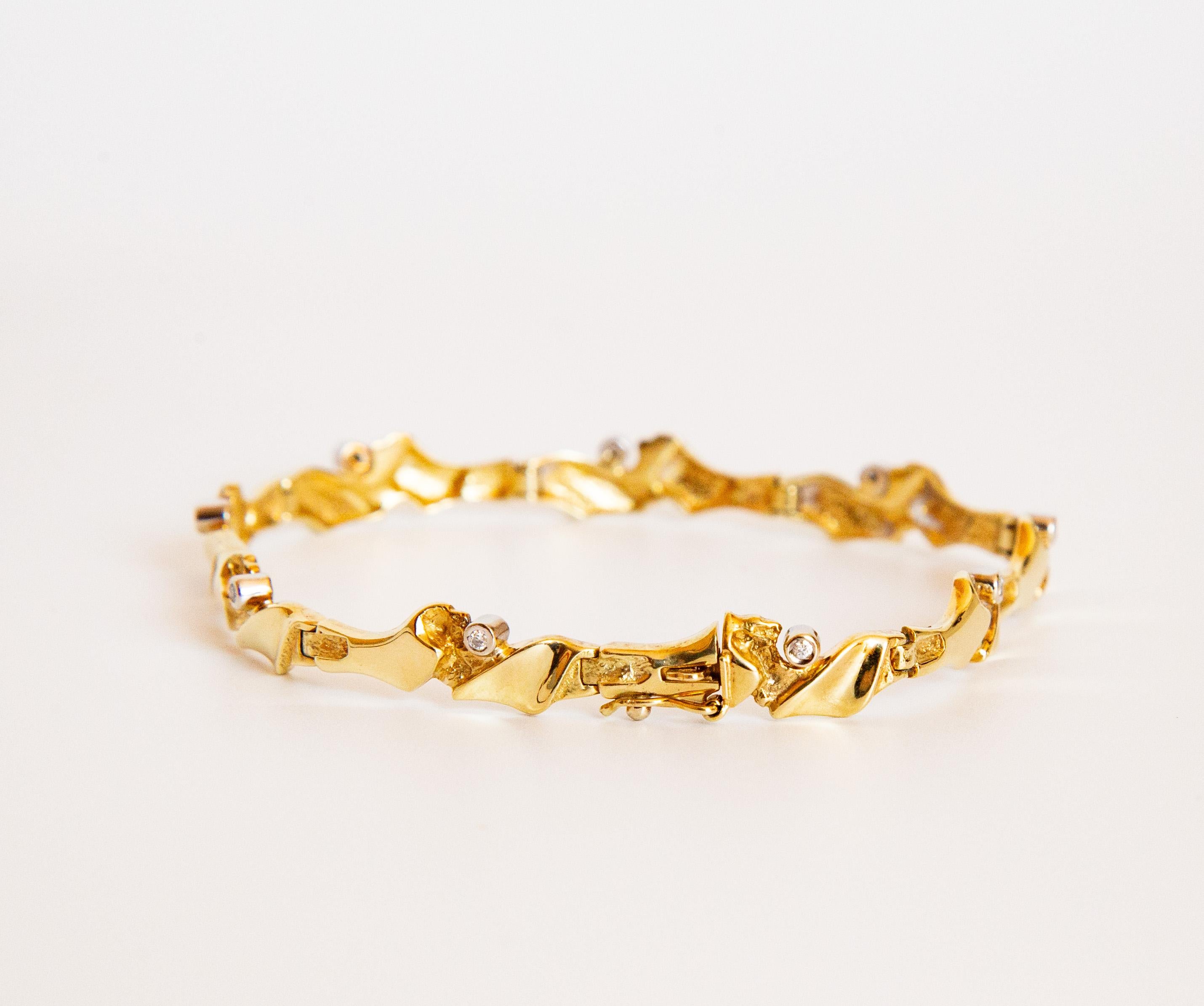 Pulsera de eslabones de oro amarillo de 14 quilates con diamantes Moderno en venta