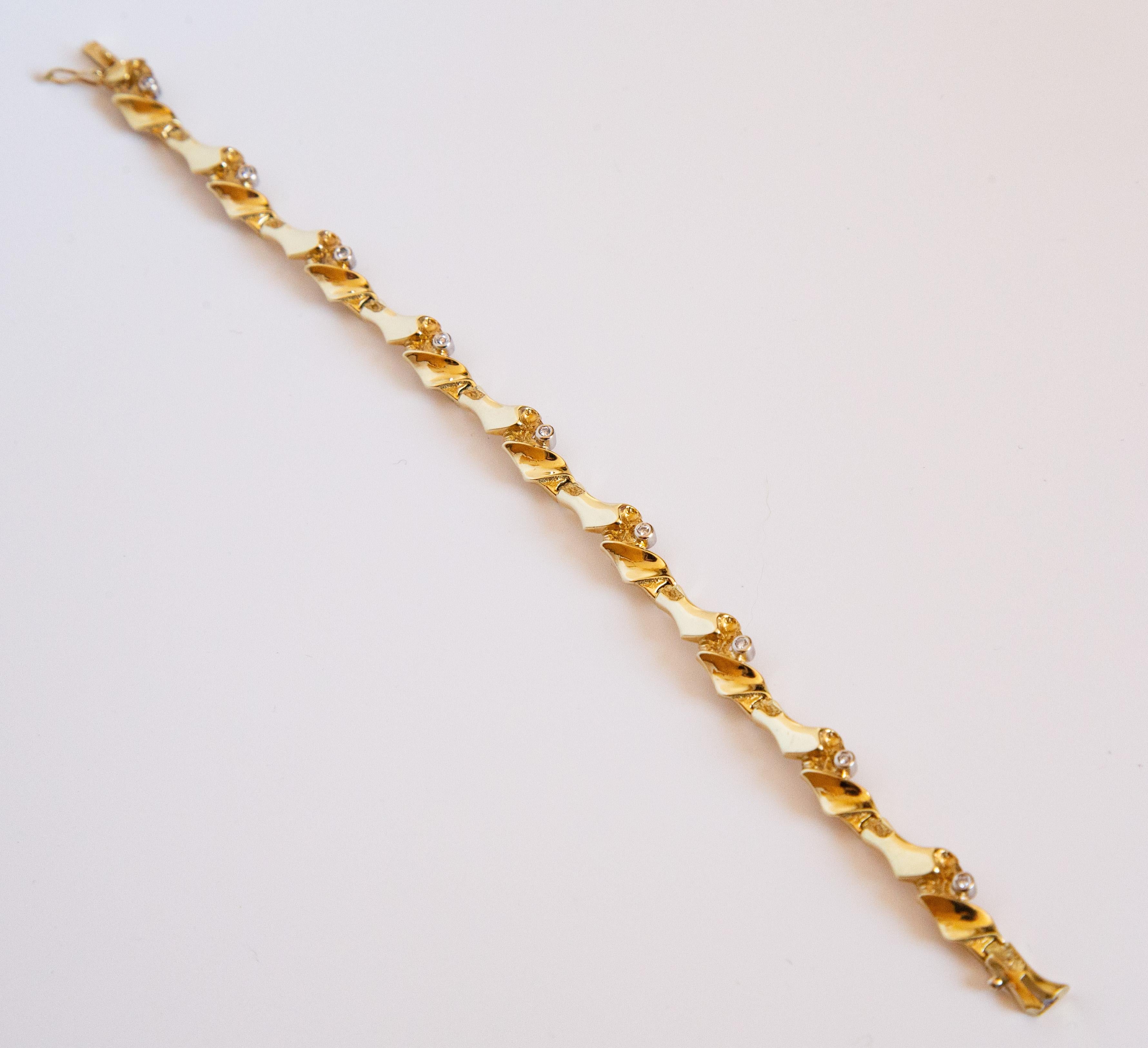 Pulsera de eslabones de oro amarillo de 14 quilates con diamantes Corte único en venta