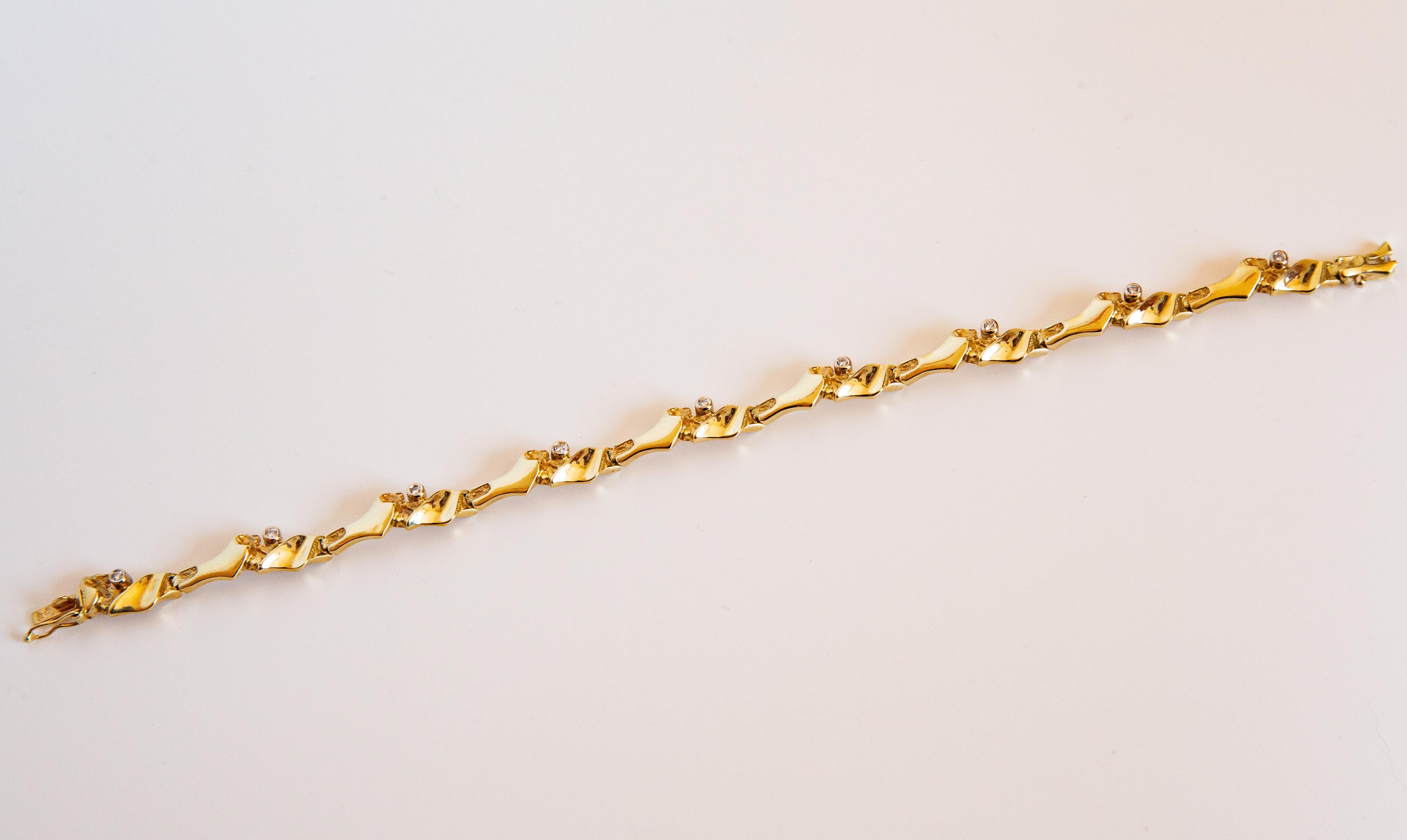 Pulsera de eslabones de oro amarillo de 14 quilates con diamantes en Excelente estado para la venta en Arnhem, NL