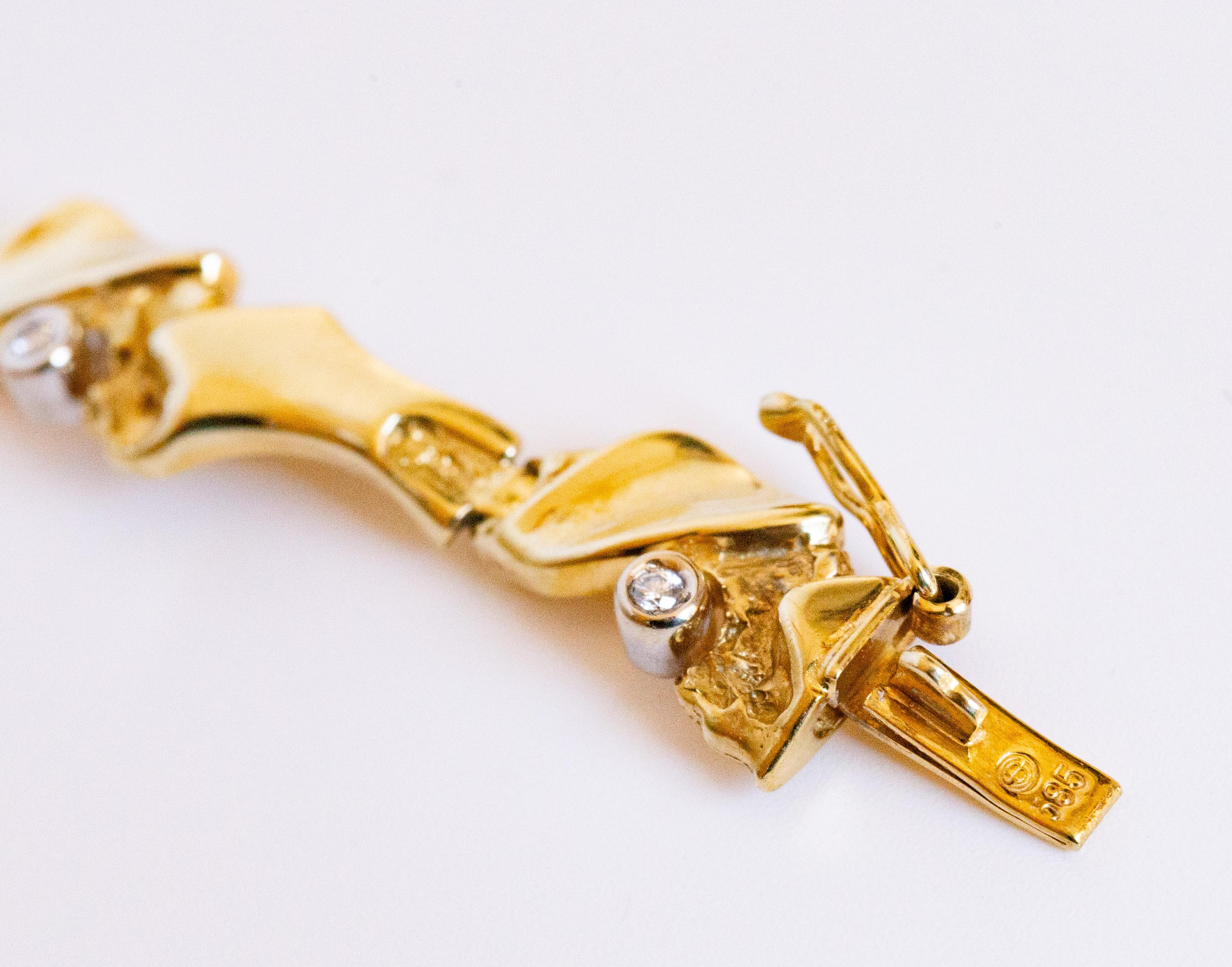 Pulsera de eslabones de oro amarillo de 14 quilates con diamantes en venta 1