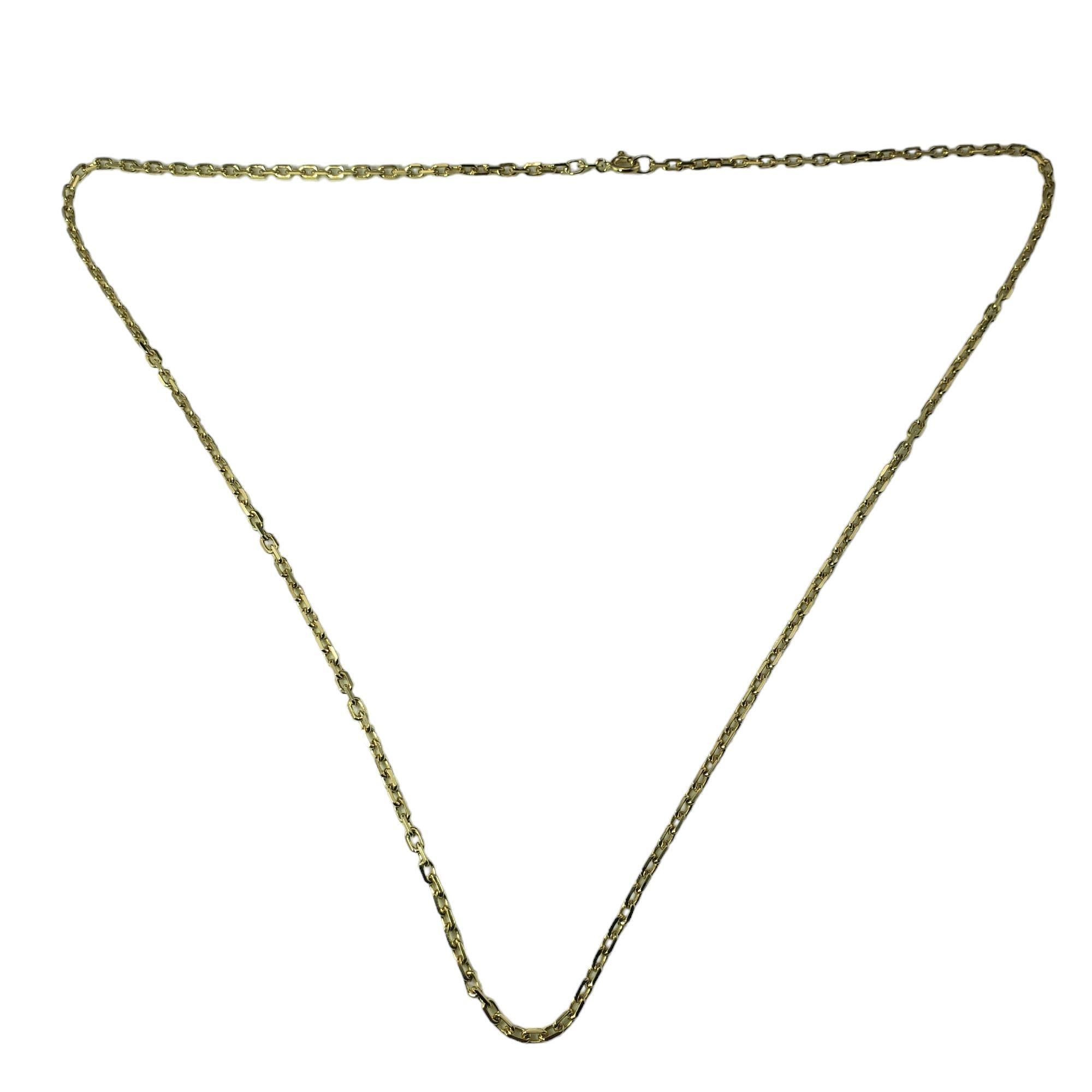 Vintage 14 Karat Yellow Gold Link Necklace-

This lovely link necklace is crafted in meticulously detailed 14K yellow gold.  Width:  2 mm.

Size: 22 inches

Stamped: 14K

Weight: 10.3 gr./ 6.6 dwt.

Very good condition, professionally