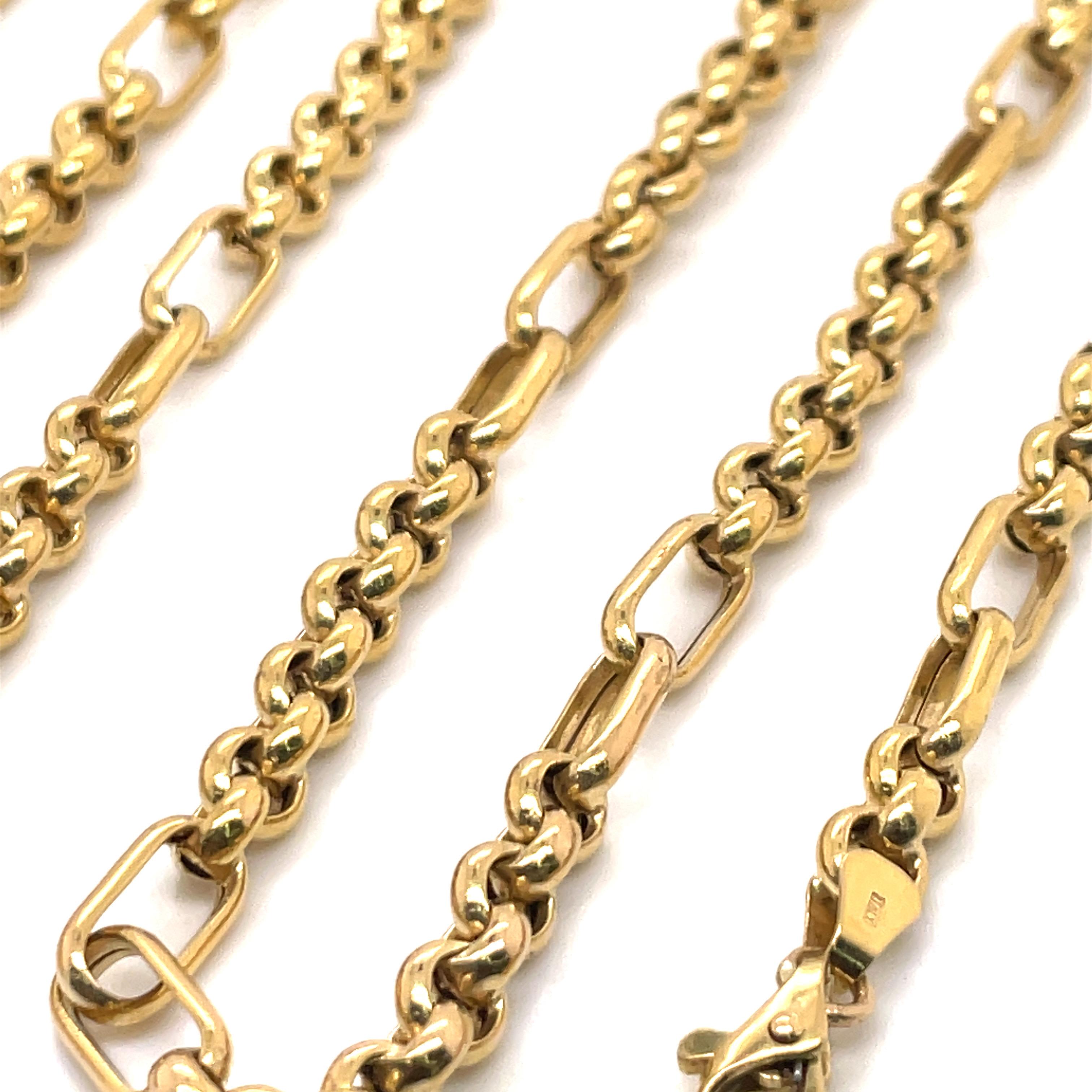 14 Karat Yellow Gold Link Necklace 25.6 Grams 36.5 Inches In Excellent Condition For Sale In New York, NY