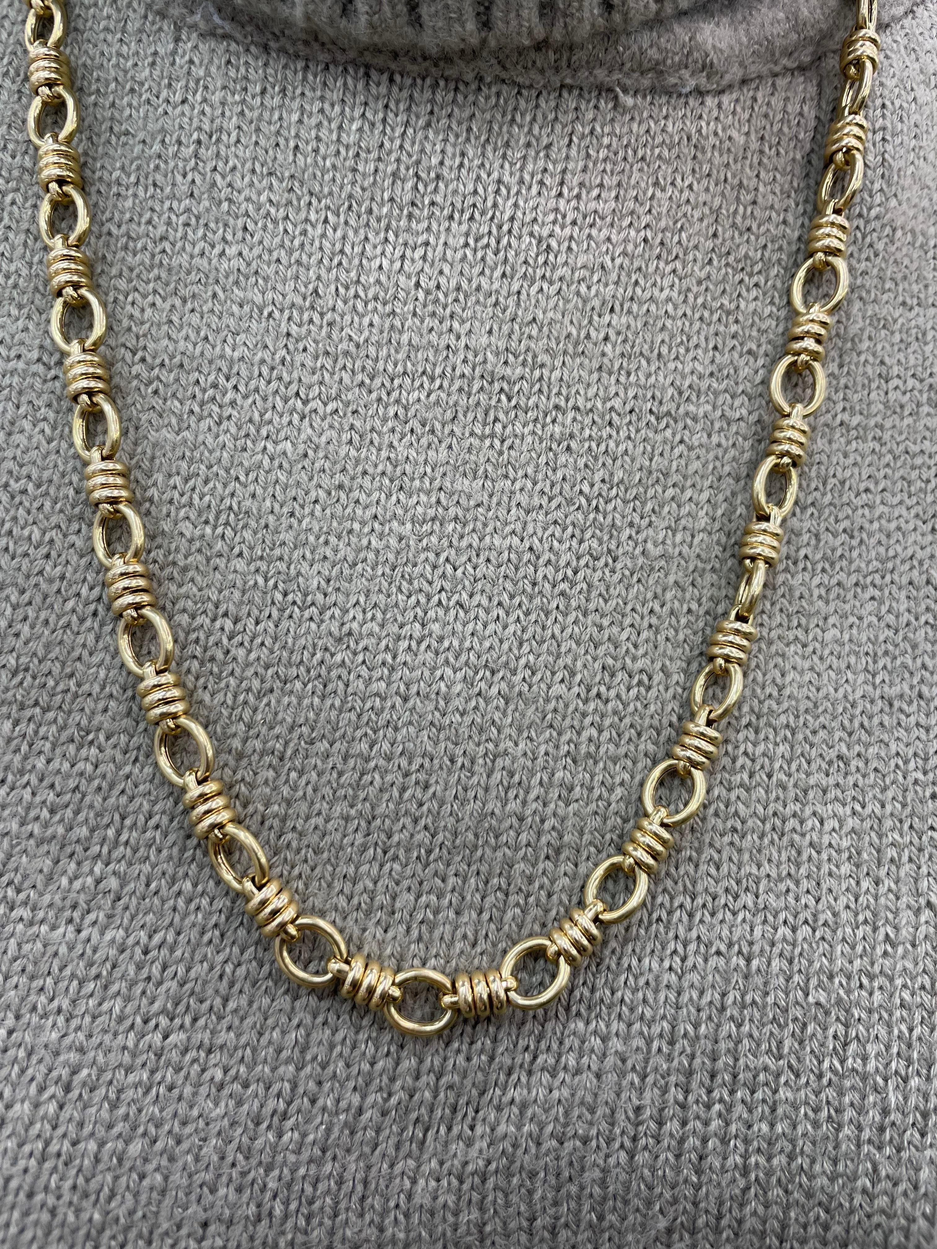 Women's 14 Karat Yellow Gold Link Necklace 42.5 Grams 30.5 Inches For Sale