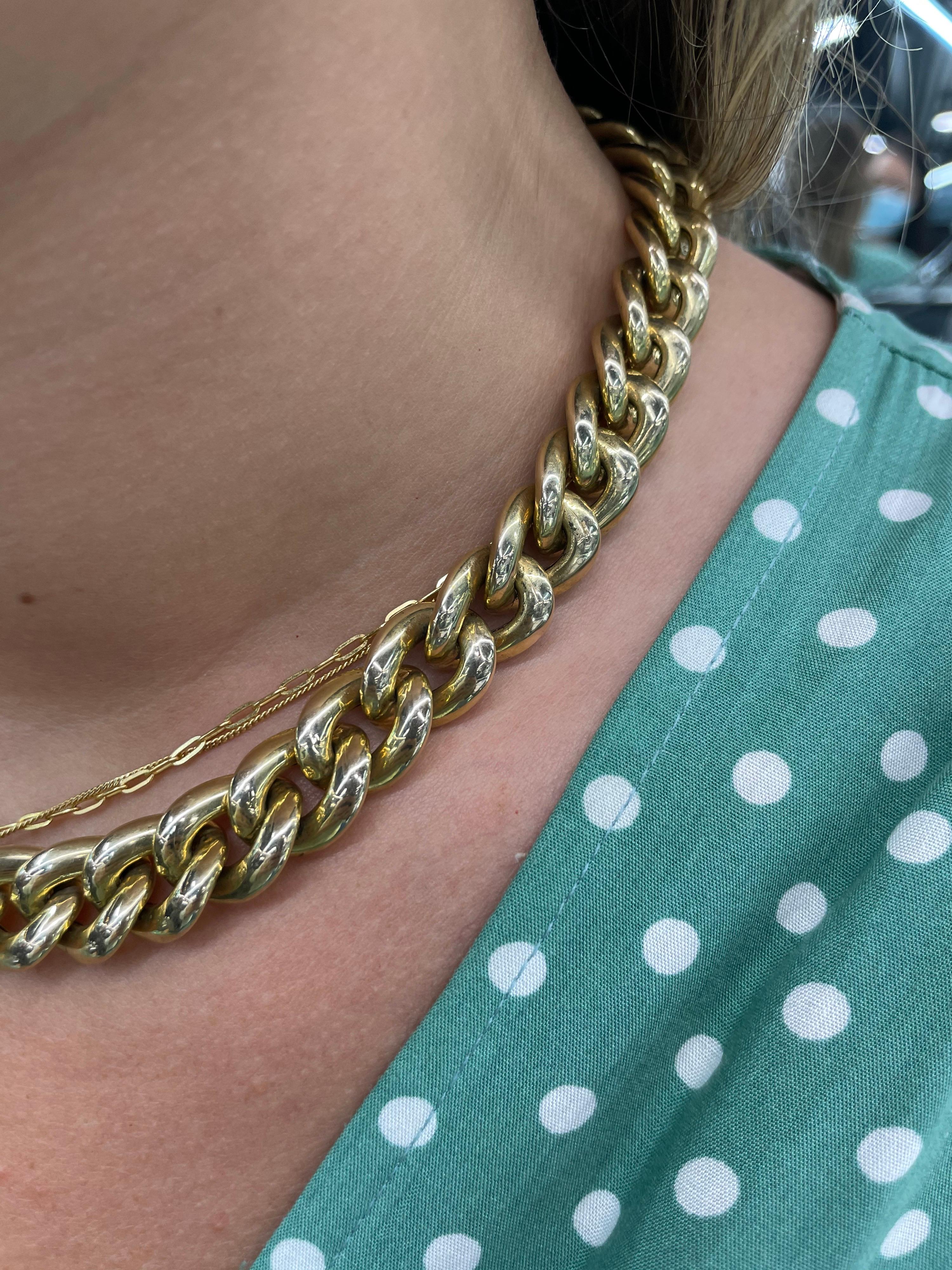 Collier à maillons cubains en or jaune 14 carats 47,6 grammes fabriqué en Italie 8 pouces en vente 6