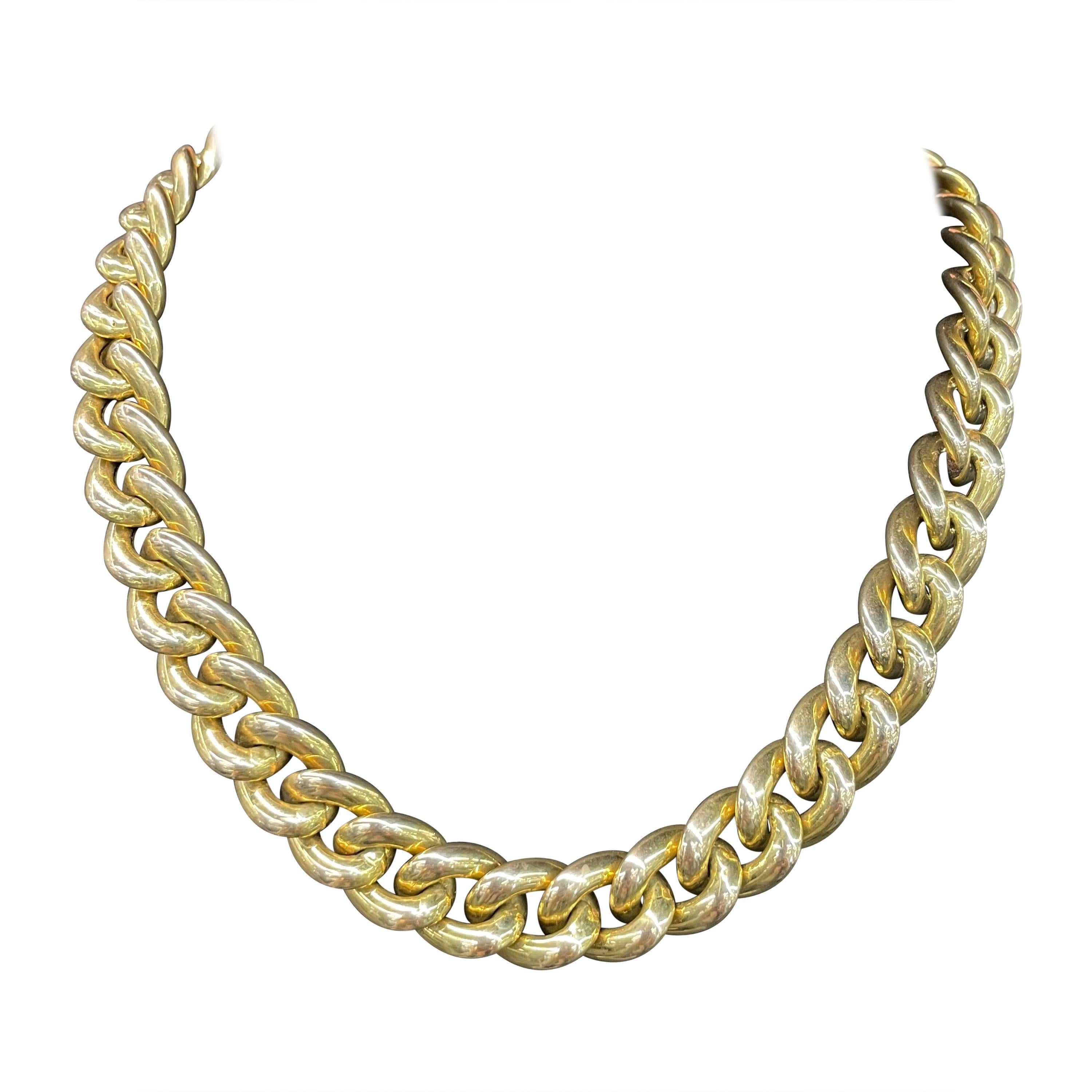 14 Karat Yellow Gold Cuban Link Necklace 47.6 Grams Made in Italy 8 Inches For Sale