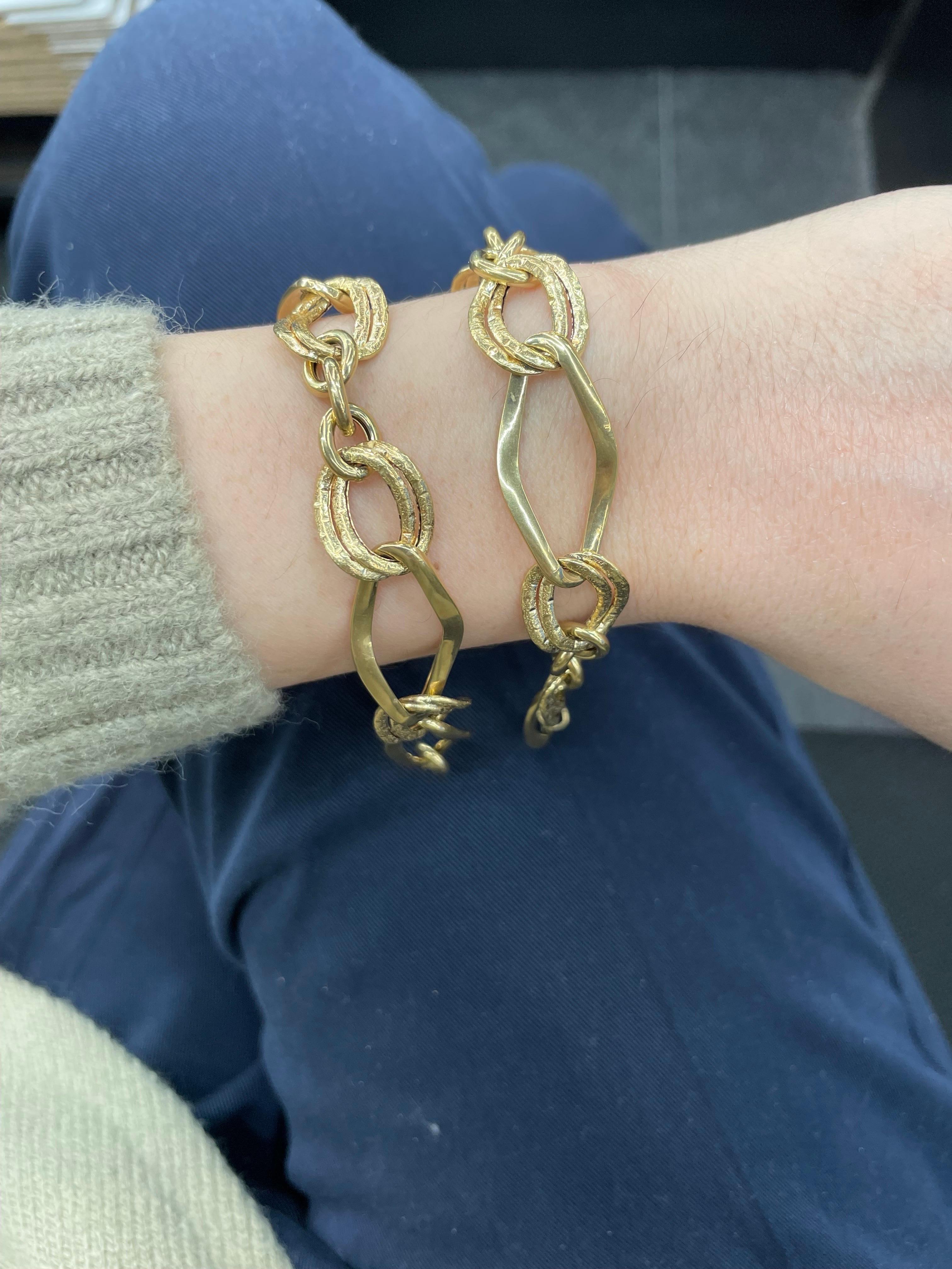 14 Karat Yellow Gold Link Necklace & Double Bracelets 30.2 Grams For Sale 11