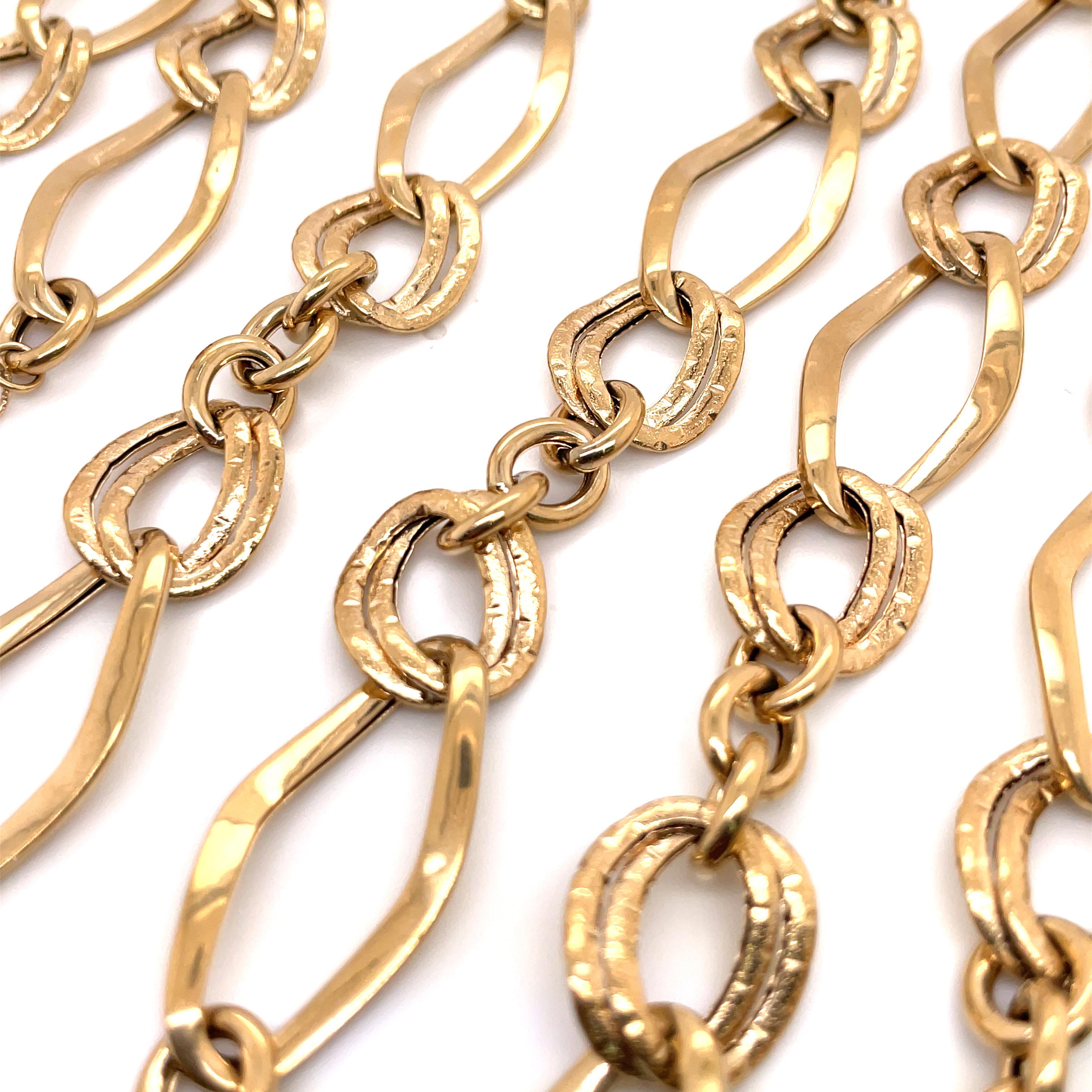 14 Karat Yellow Gold Link Necklace & Double Bracelets 30.2 Grams For Sale 3