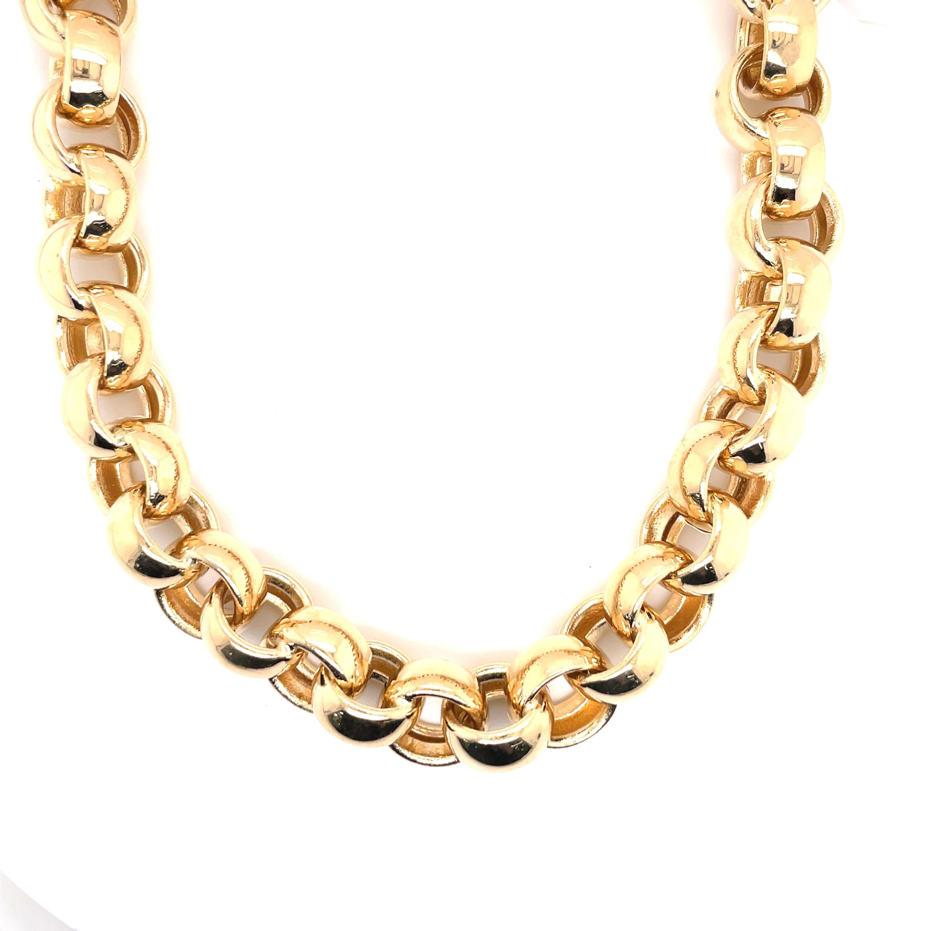 Contemporary 14 Karat Yellow Gold Link Necklace Made in Turkey 62.2 Grams For Sale