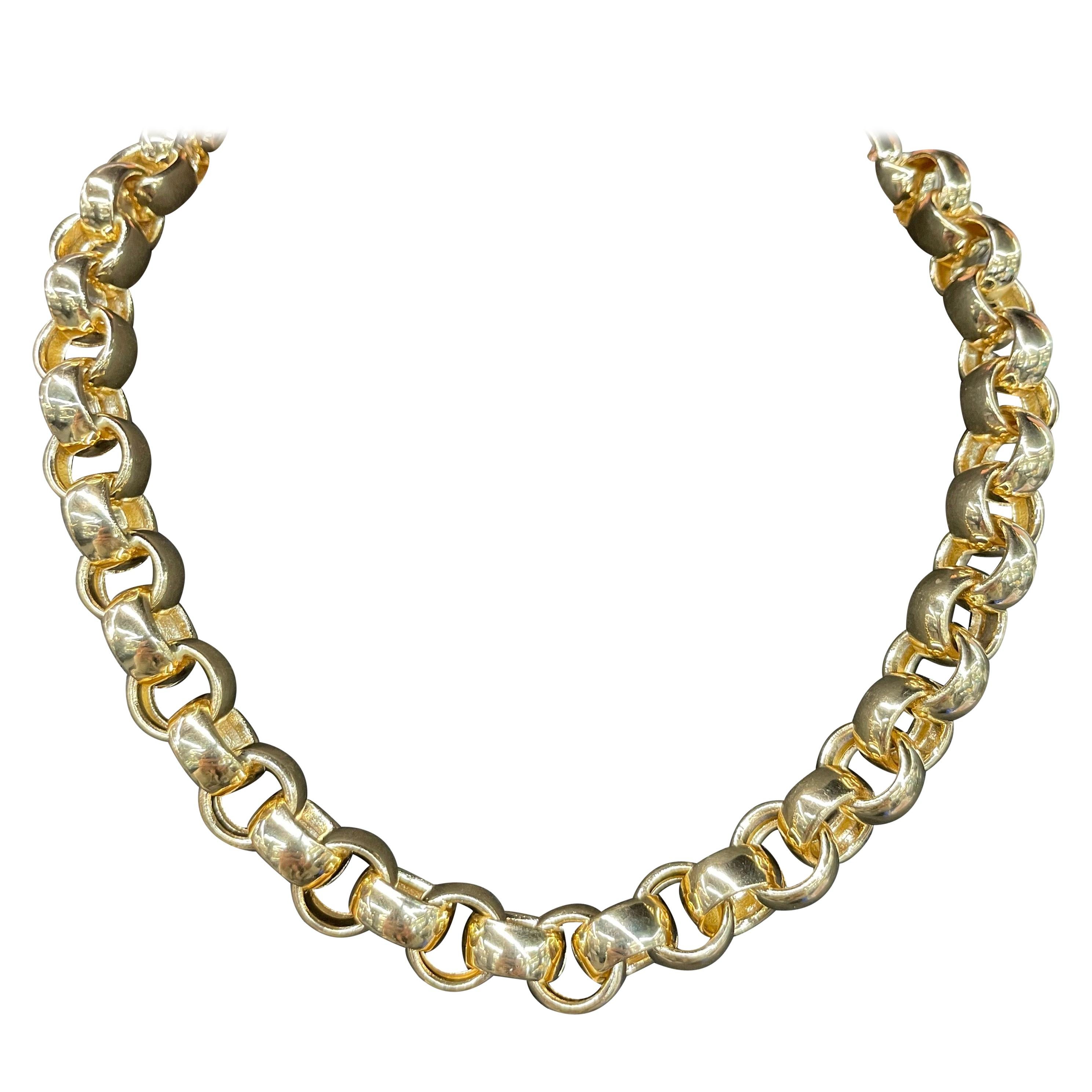 14 Karat Yellow Gold Link Necklace Made in Turkey 62.2 Grams For Sale